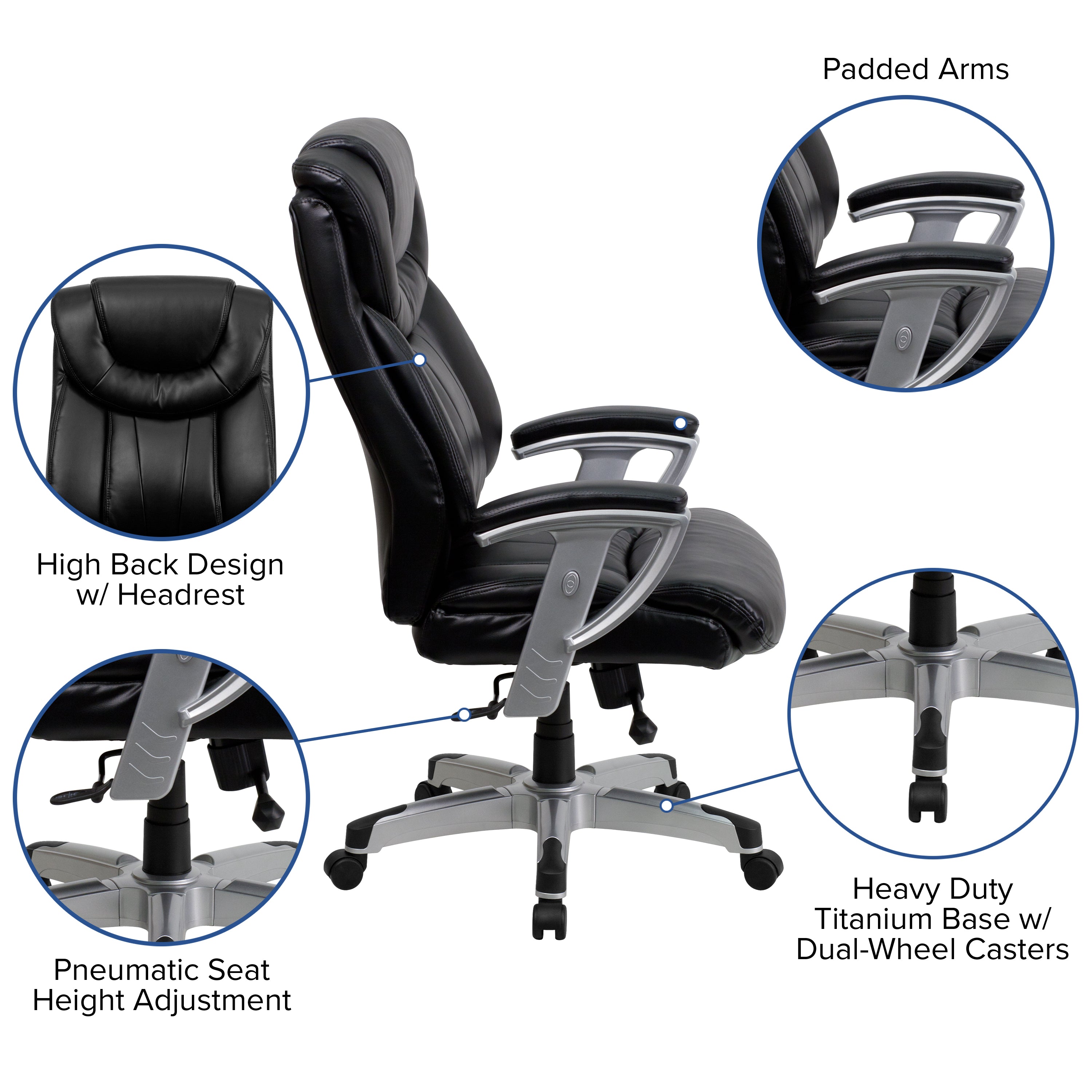 HERCULES Series Big & Tall 400 lb. Rated Black LeatherSoft Executive Ergonomic Office Chair with Silver Adjustable Arms