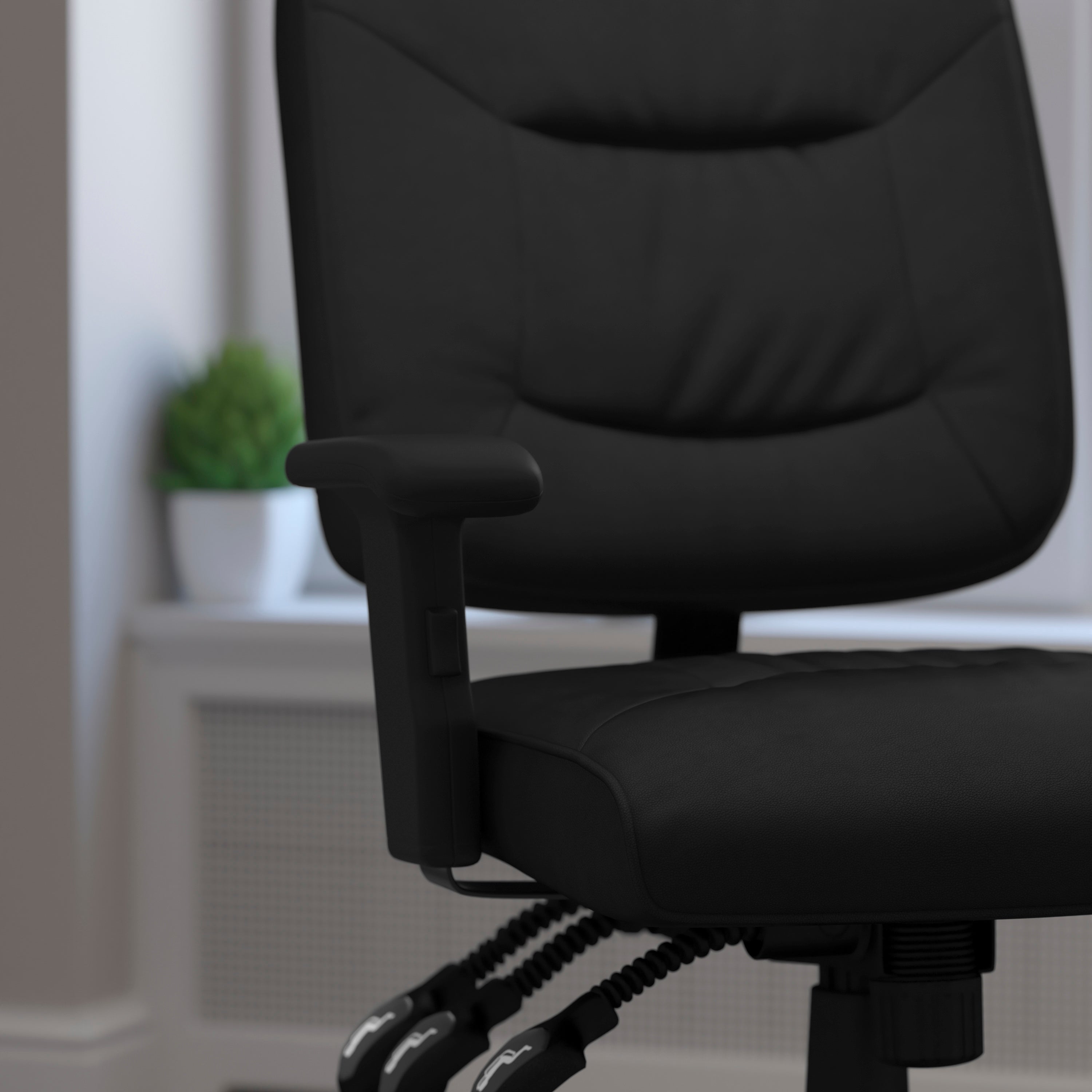 Cole Mid-Back Black LeatherSoft Multifunction Swivel Ergonomic Task Office Chair with Adjustable Arms