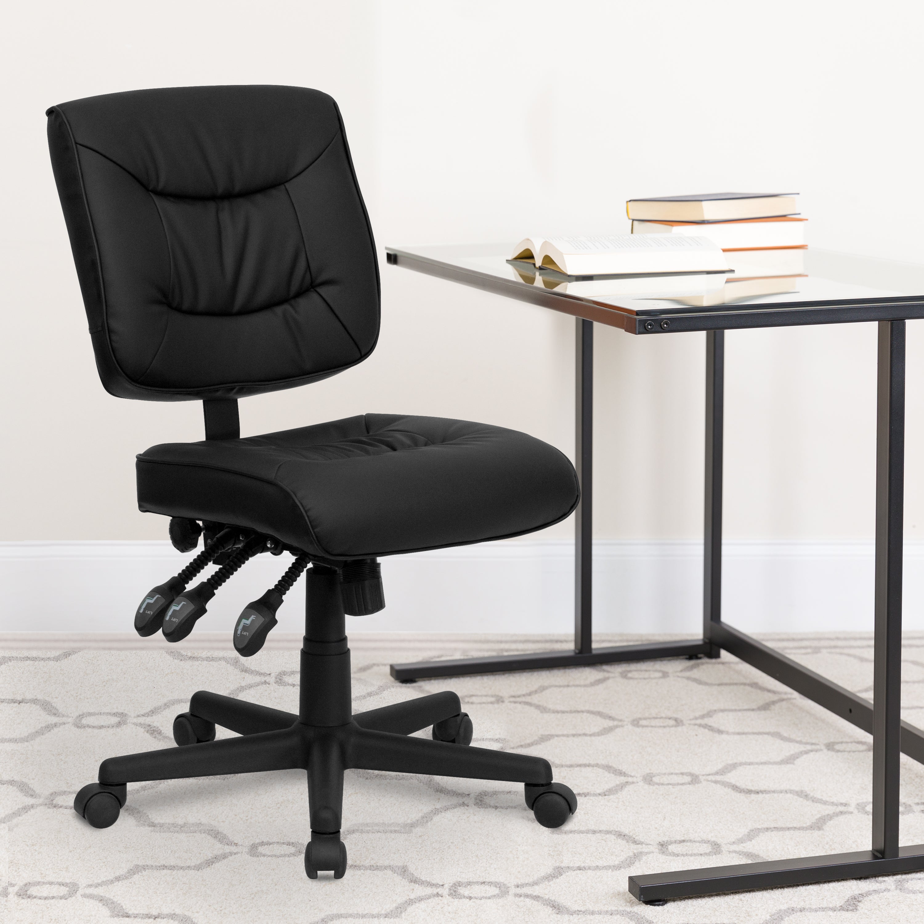 Cole Mid-Back Black LeatherSoft Multifunction Swivel Ergonomic Task Office Chair