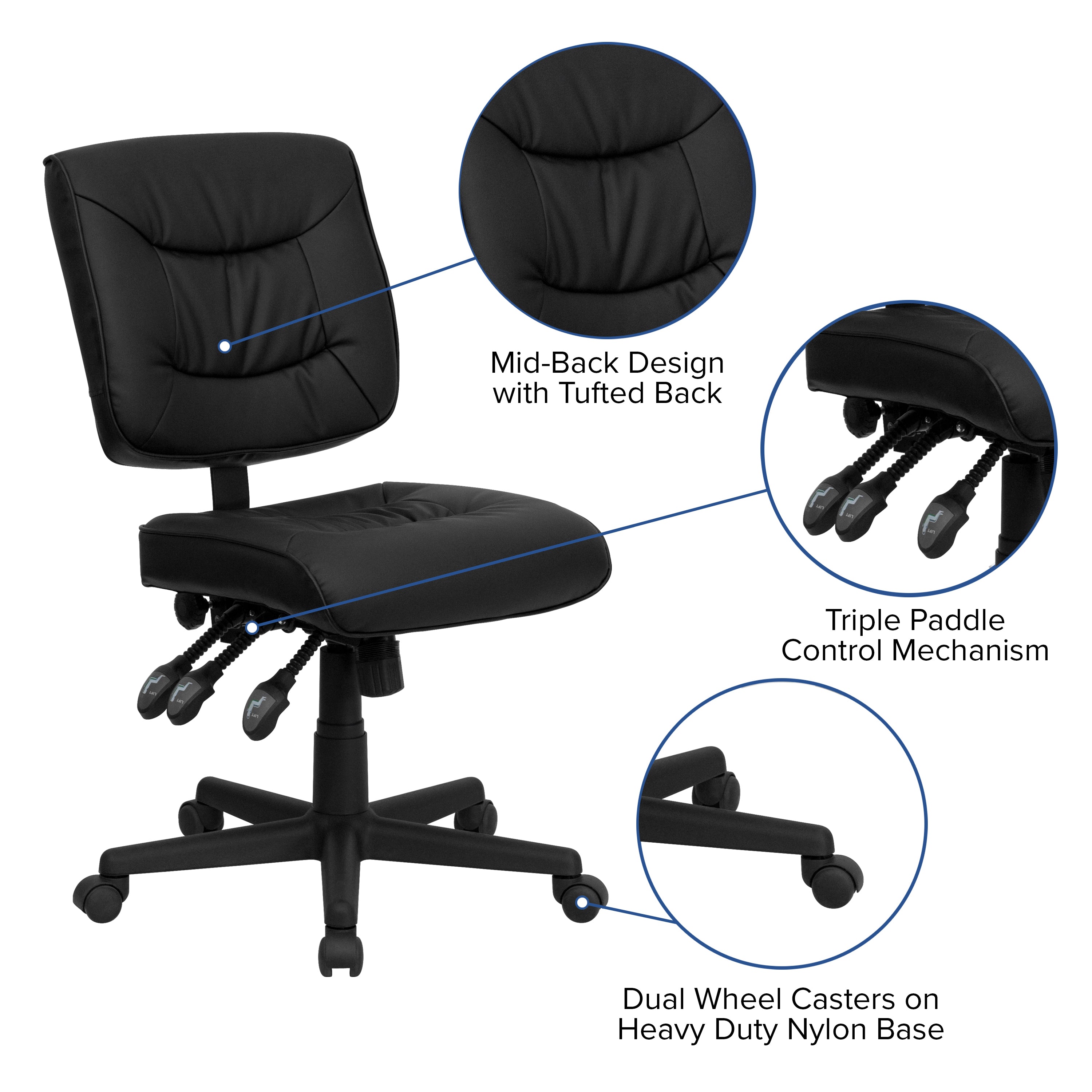 Cole Mid-Back Black LeatherSoft Multifunction Swivel Ergonomic Task Office Chair