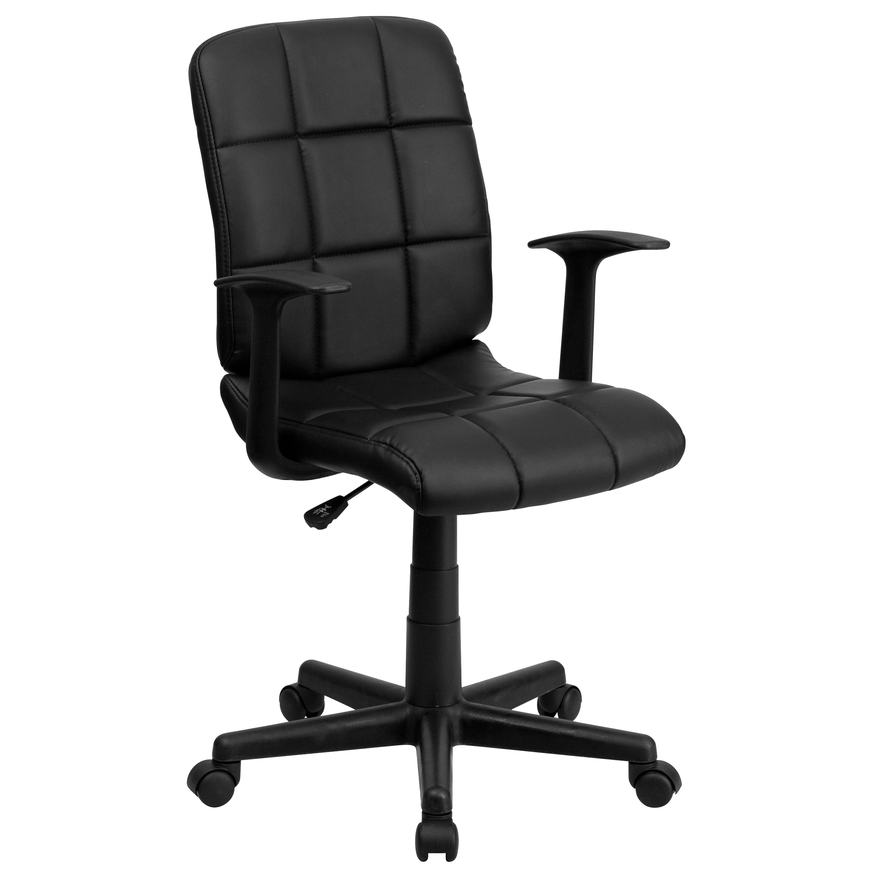 Clayton Mid-Back Black Quilted Vinyl Swivel Task Office Chair with Arms