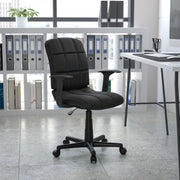 Clayton Mid-Back Black Quilted Vinyl Swivel Task Office Chair with Arms