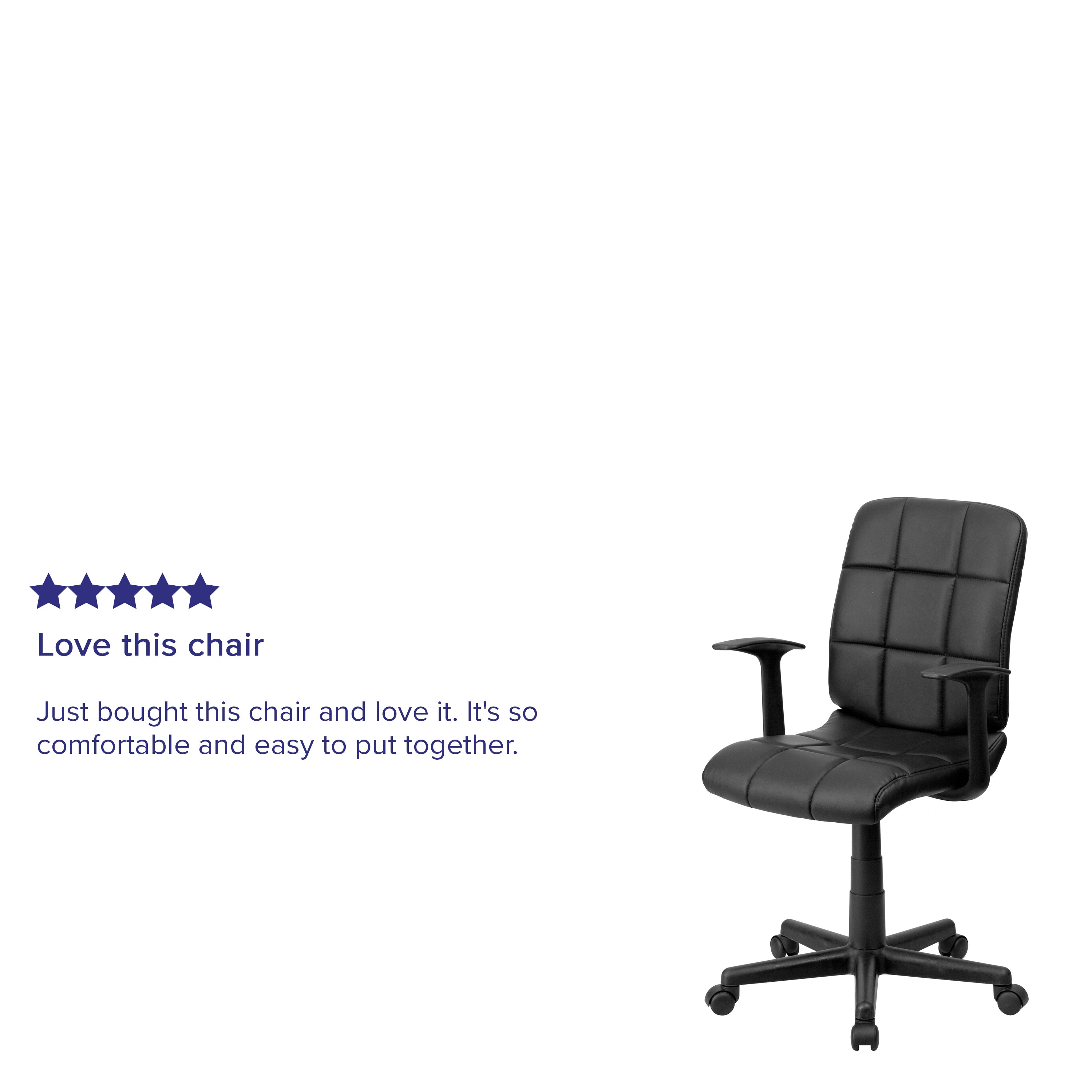 Clayton Mid-Back Black Quilted Vinyl Swivel Task Office Chair with Arms