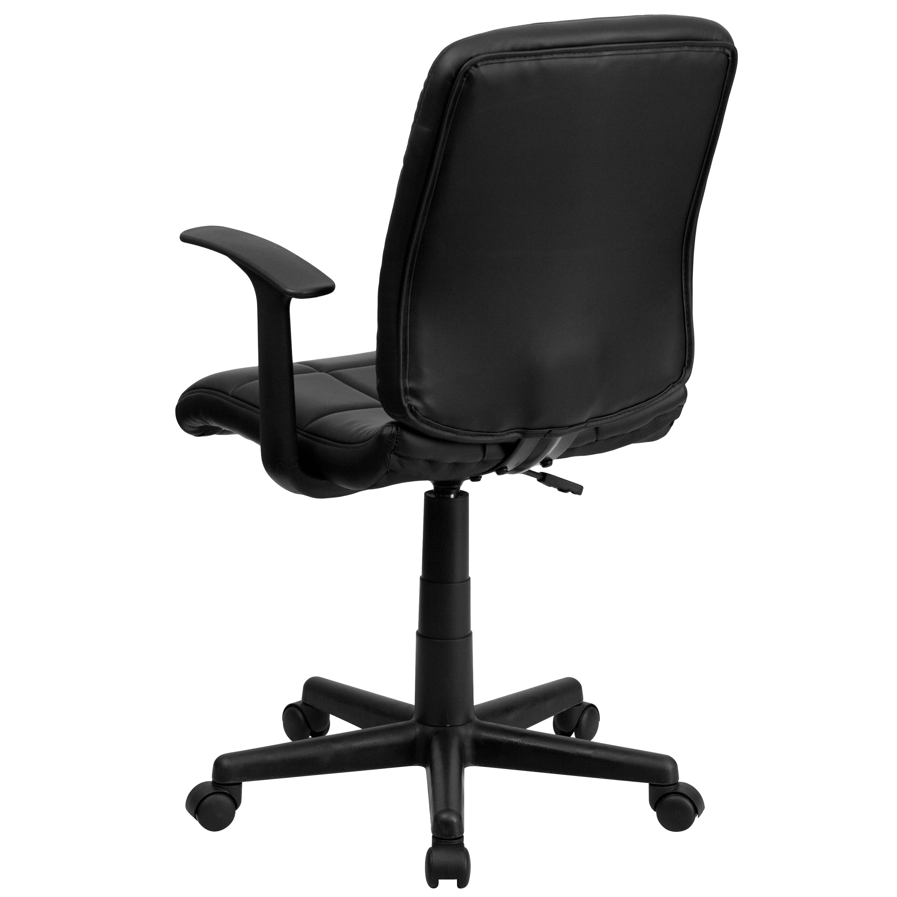 Clayton Mid-Back Black Quilted Vinyl Swivel Task Office Chair with Arms