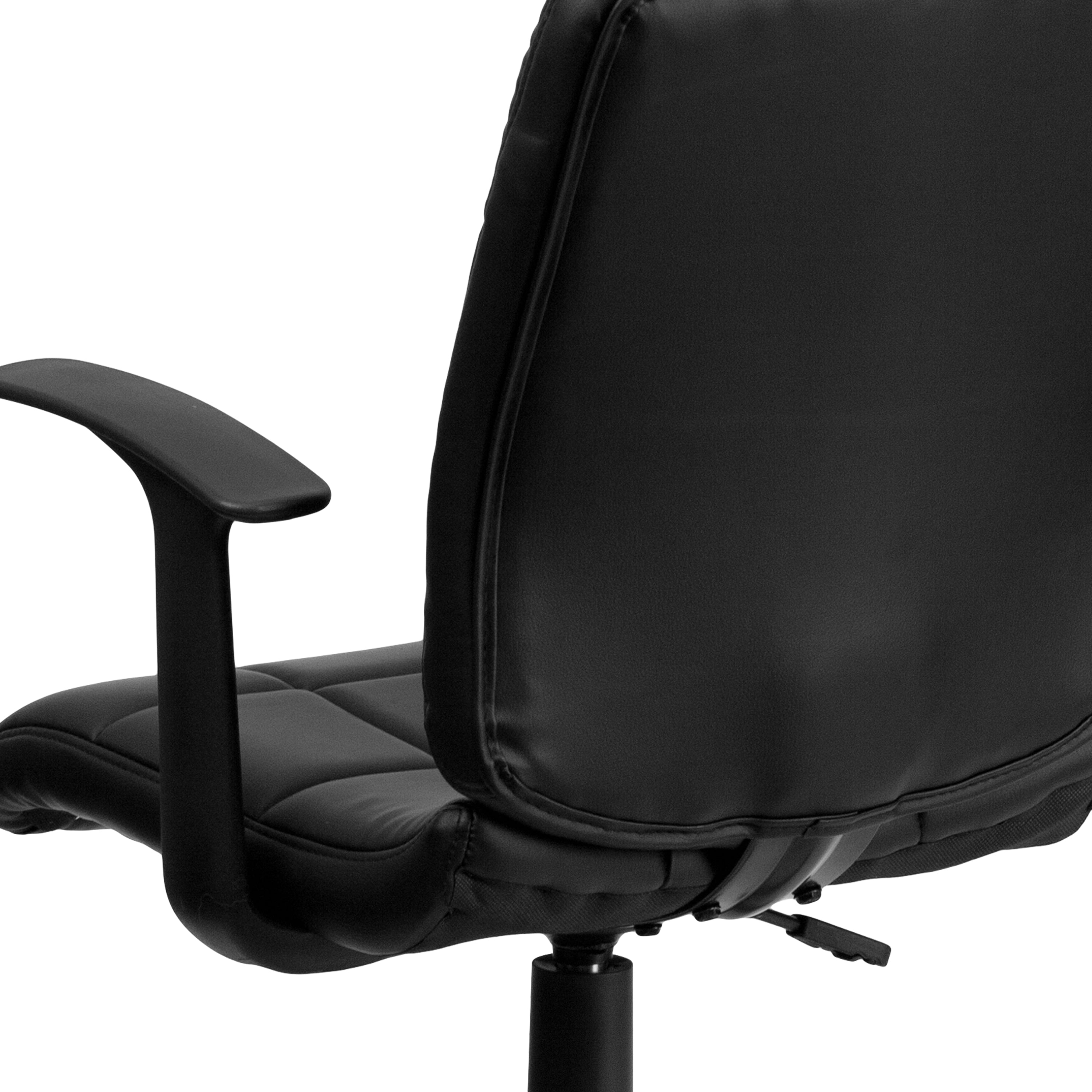 Clayton Mid-Back Black Quilted Vinyl Swivel Task Office Chair with Arms