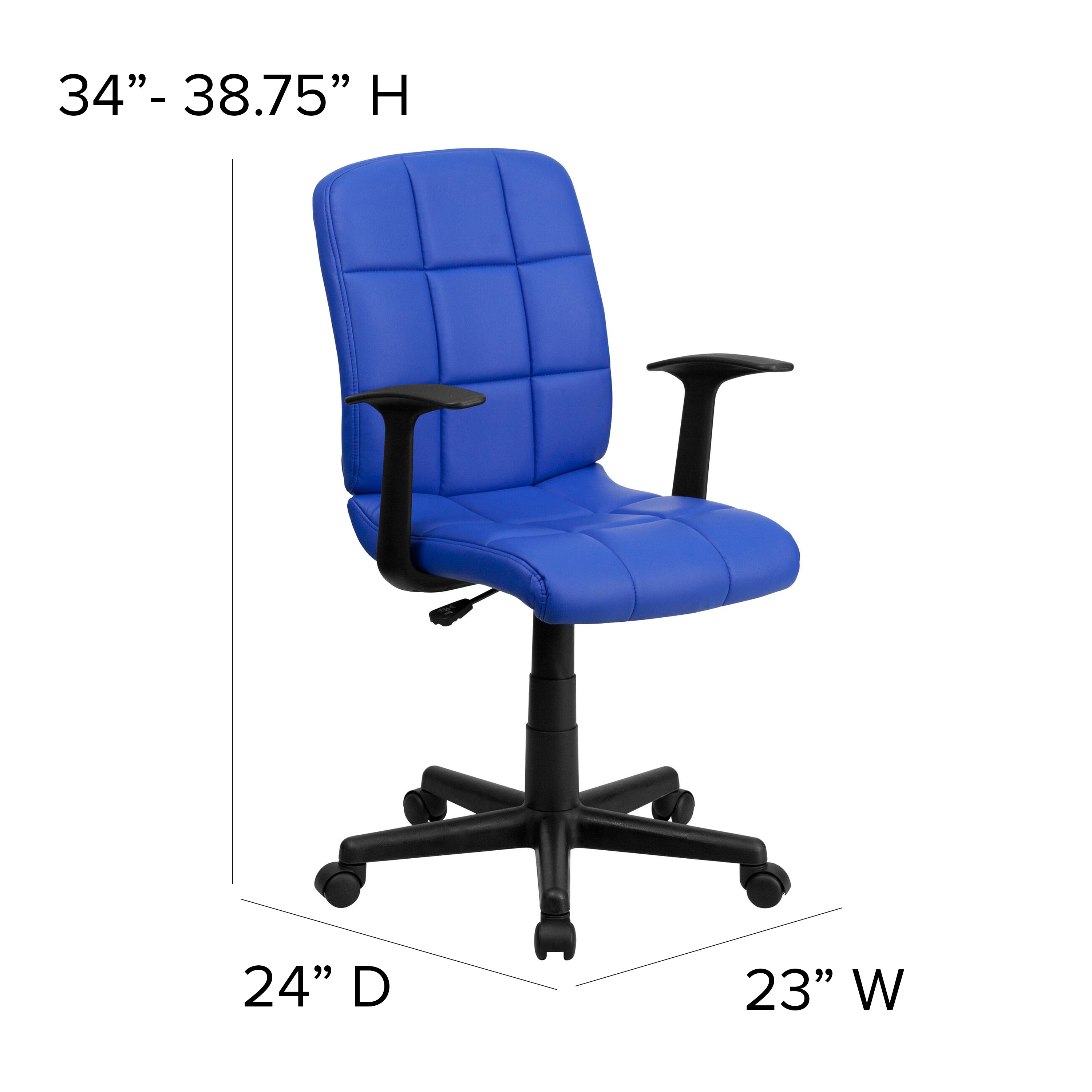 Clayton Mid-Back Blue Quilted Vinyl Swivel Task Office Chair with Arms