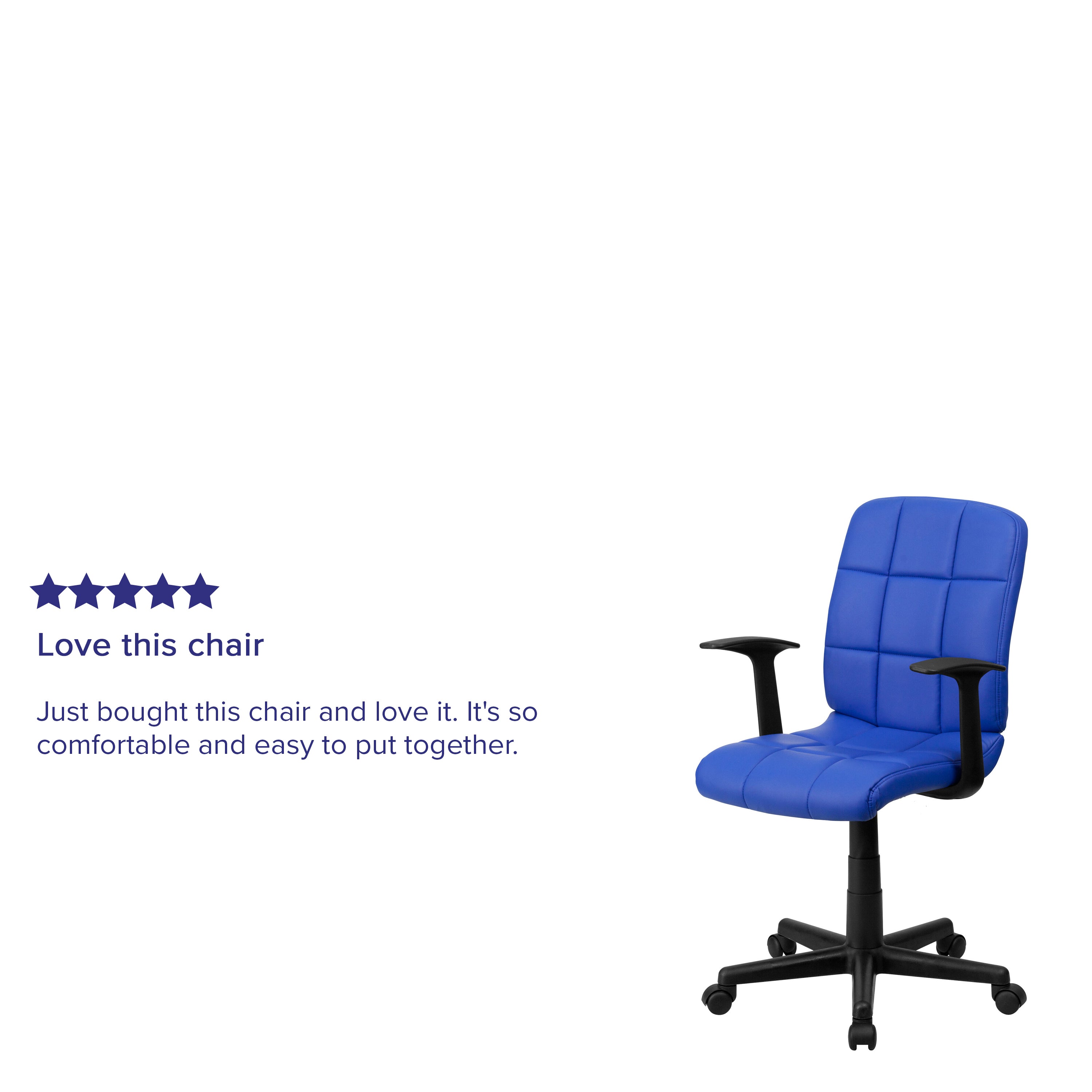 Clayton Mid-Back Blue Quilted Vinyl Swivel Task Office Chair with Arms