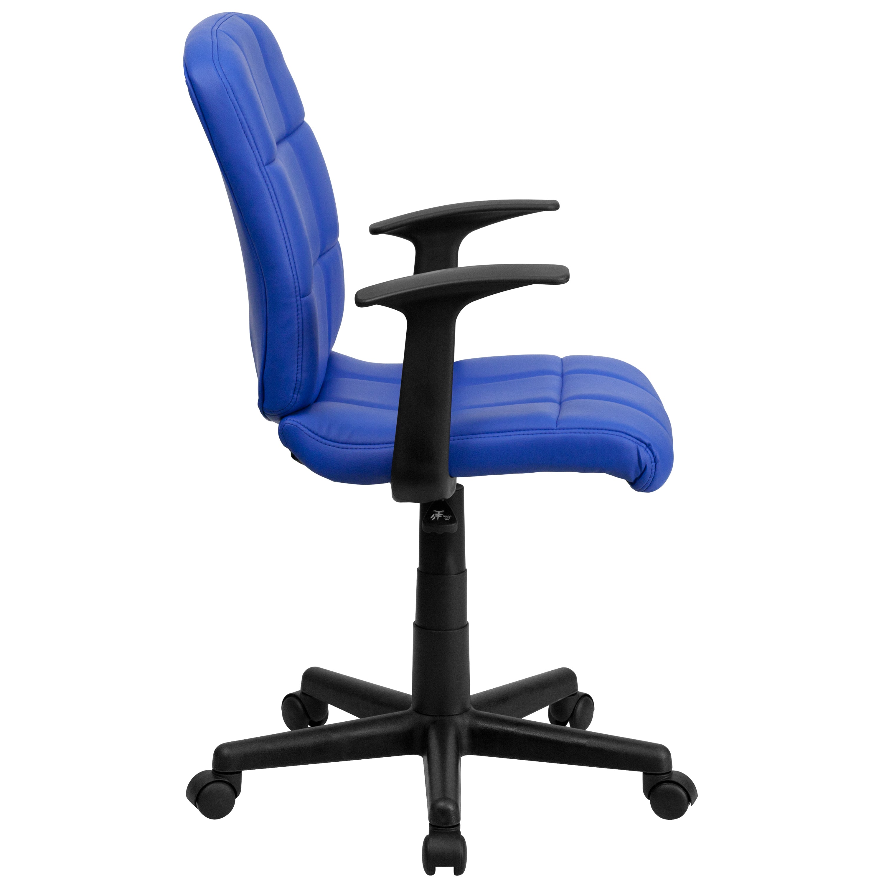 Clayton Mid-Back Blue Quilted Vinyl Swivel Task Office Chair with Arms