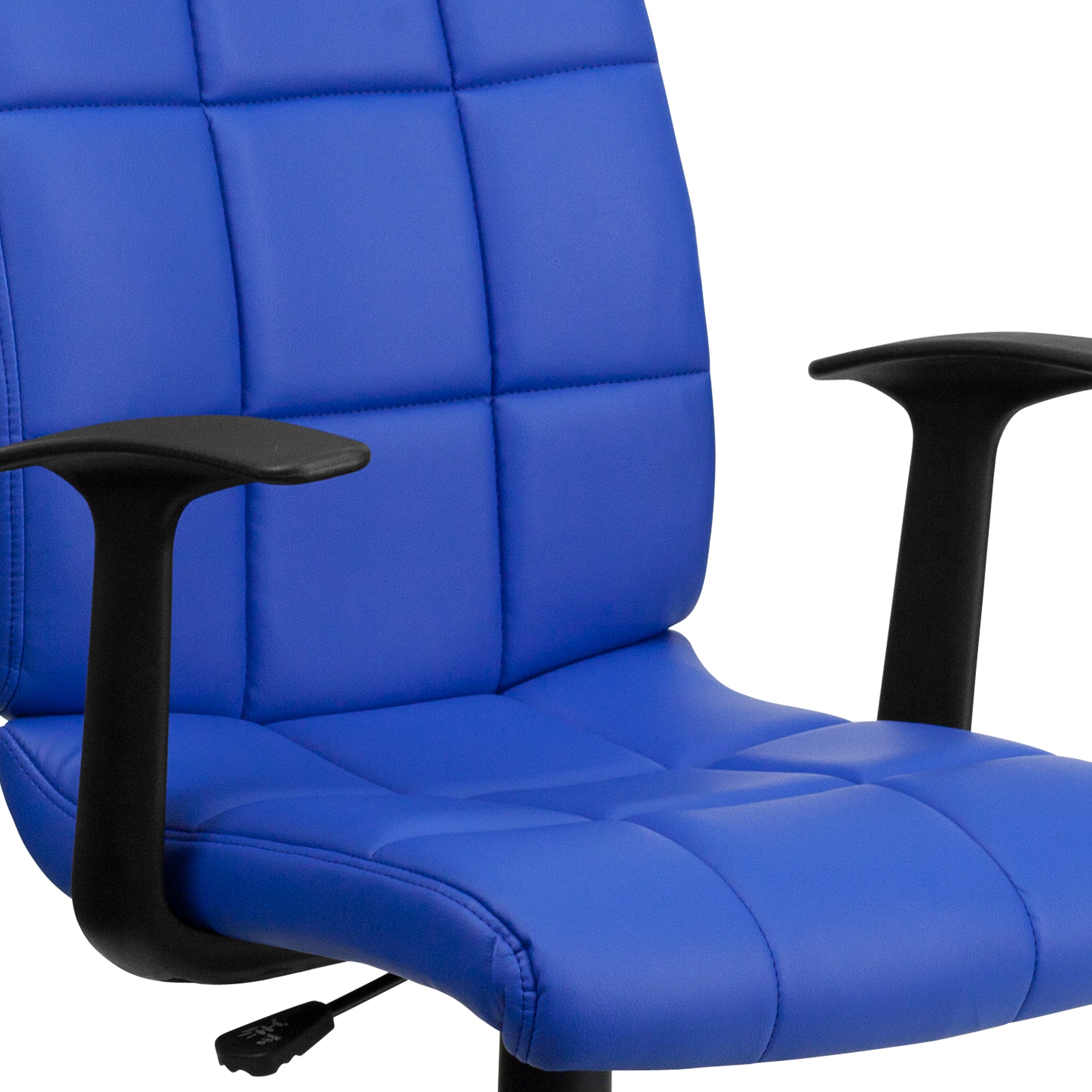 Clayton Mid-Back Blue Quilted Vinyl Swivel Task Office Chair with Arms