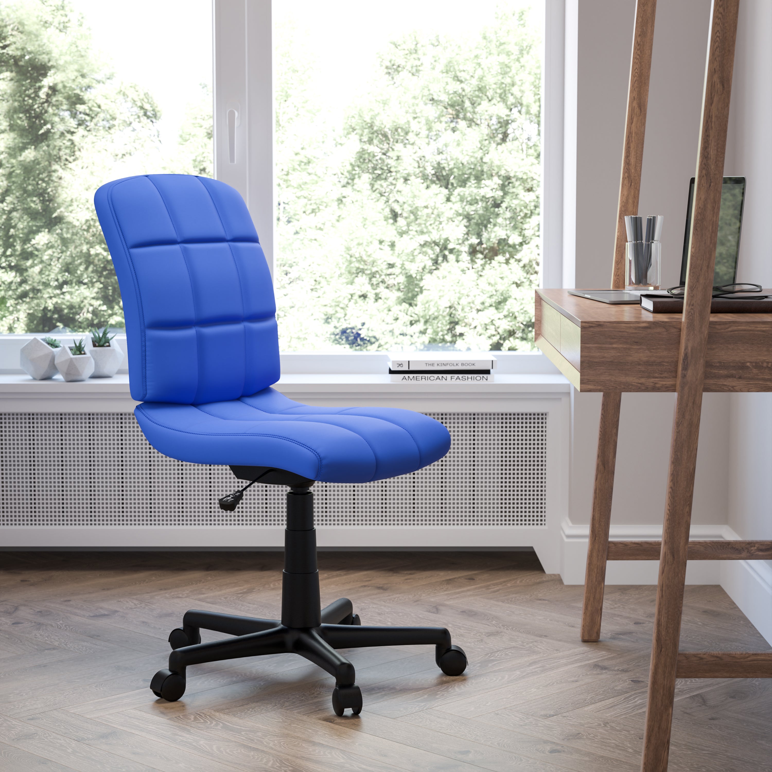 Clayton Mid-Back Blue Quilted Vinyl Swivel Task Office Chair