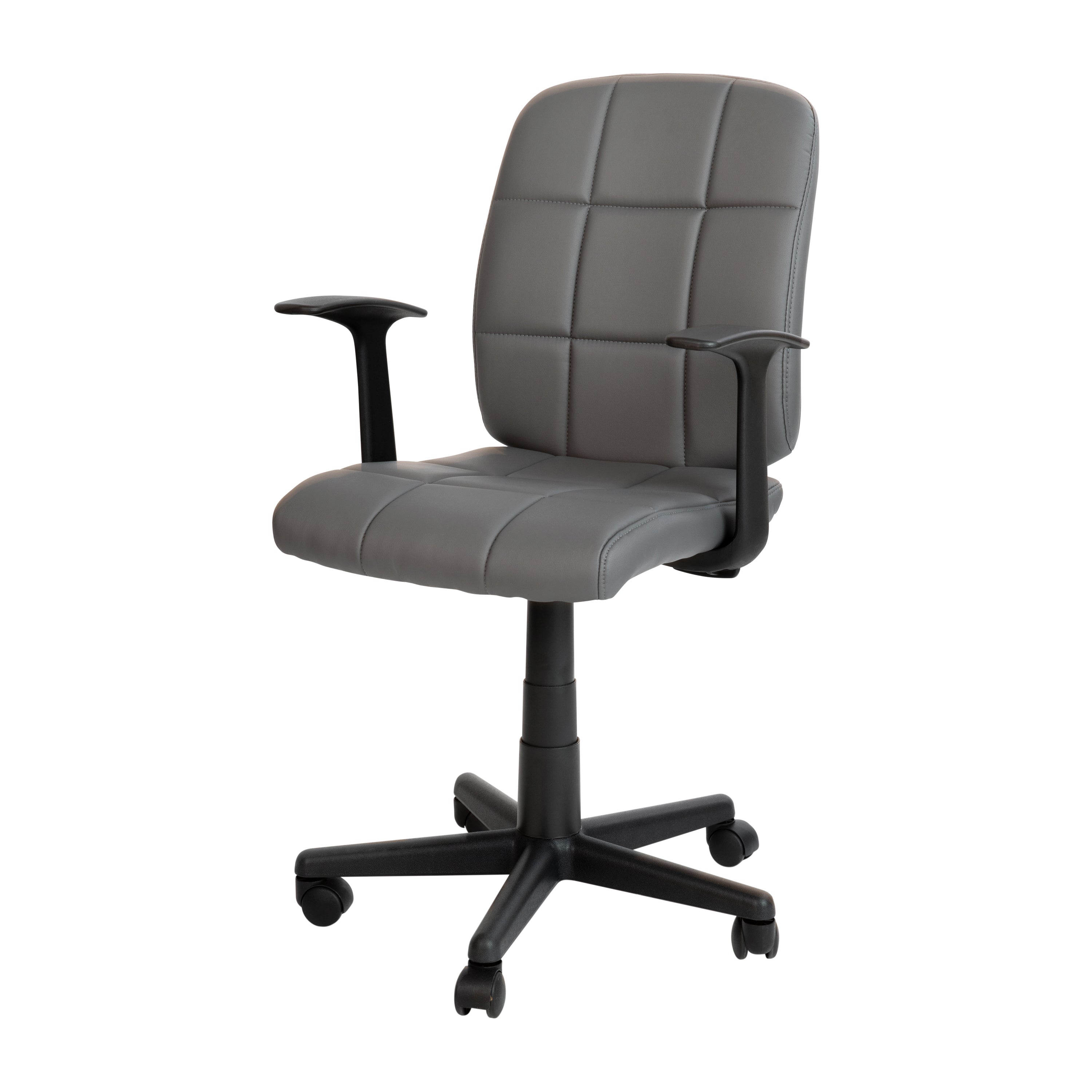 Clayton Mid-Back Gray Quilted Vinyl Swivel Task Office Chair with Arms