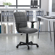 Clayton Mid-Back Gray Quilted Vinyl Swivel Task Office Chair with Arms