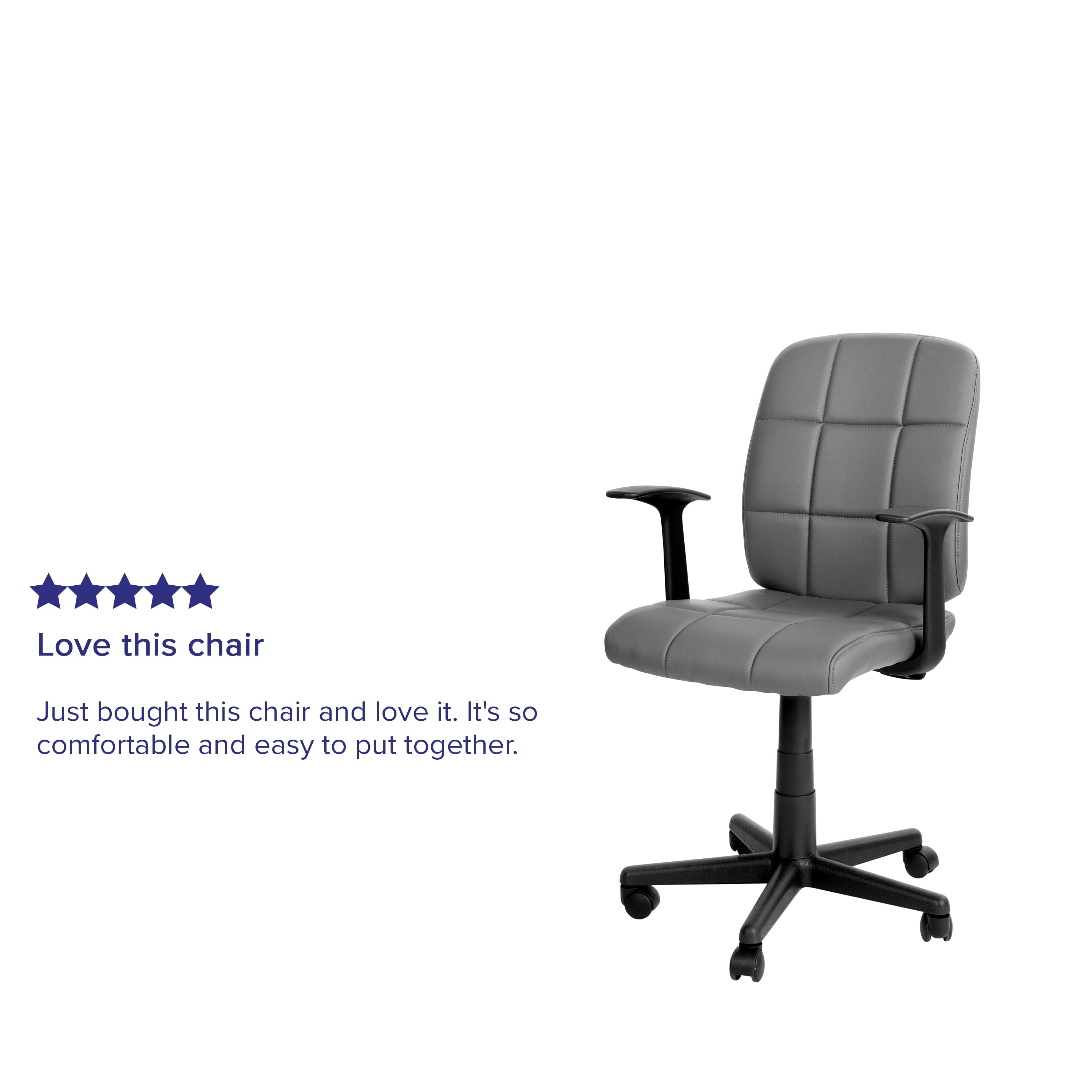 Clayton Mid-Back Gray Quilted Vinyl Swivel Task Office Chair with Arms