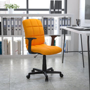 Clayton Mid-Back Orange Quilted Vinyl Swivel Task Office Chair with Arms