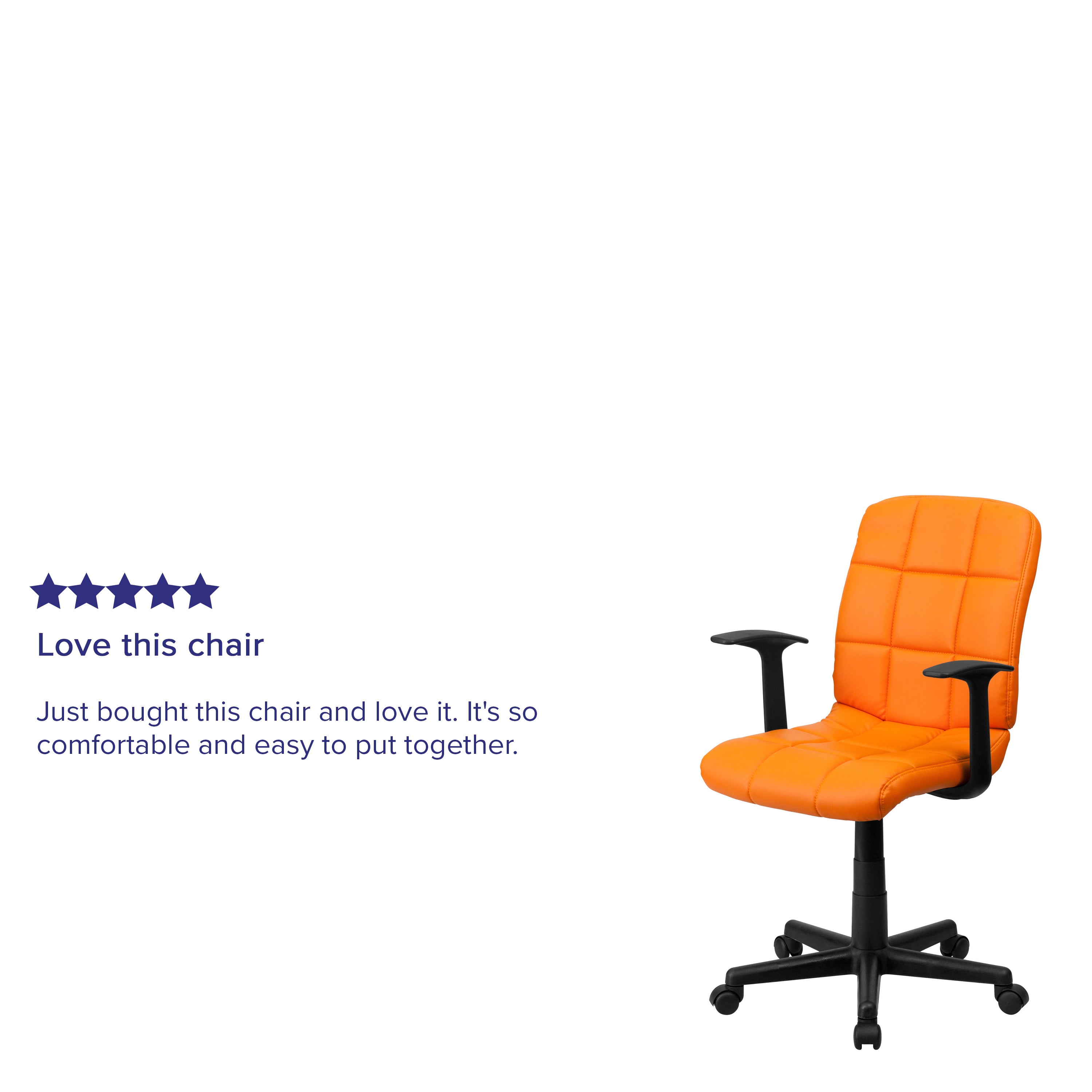 Clayton Mid-Back Orange Quilted Vinyl Swivel Task Office Chair with Arms