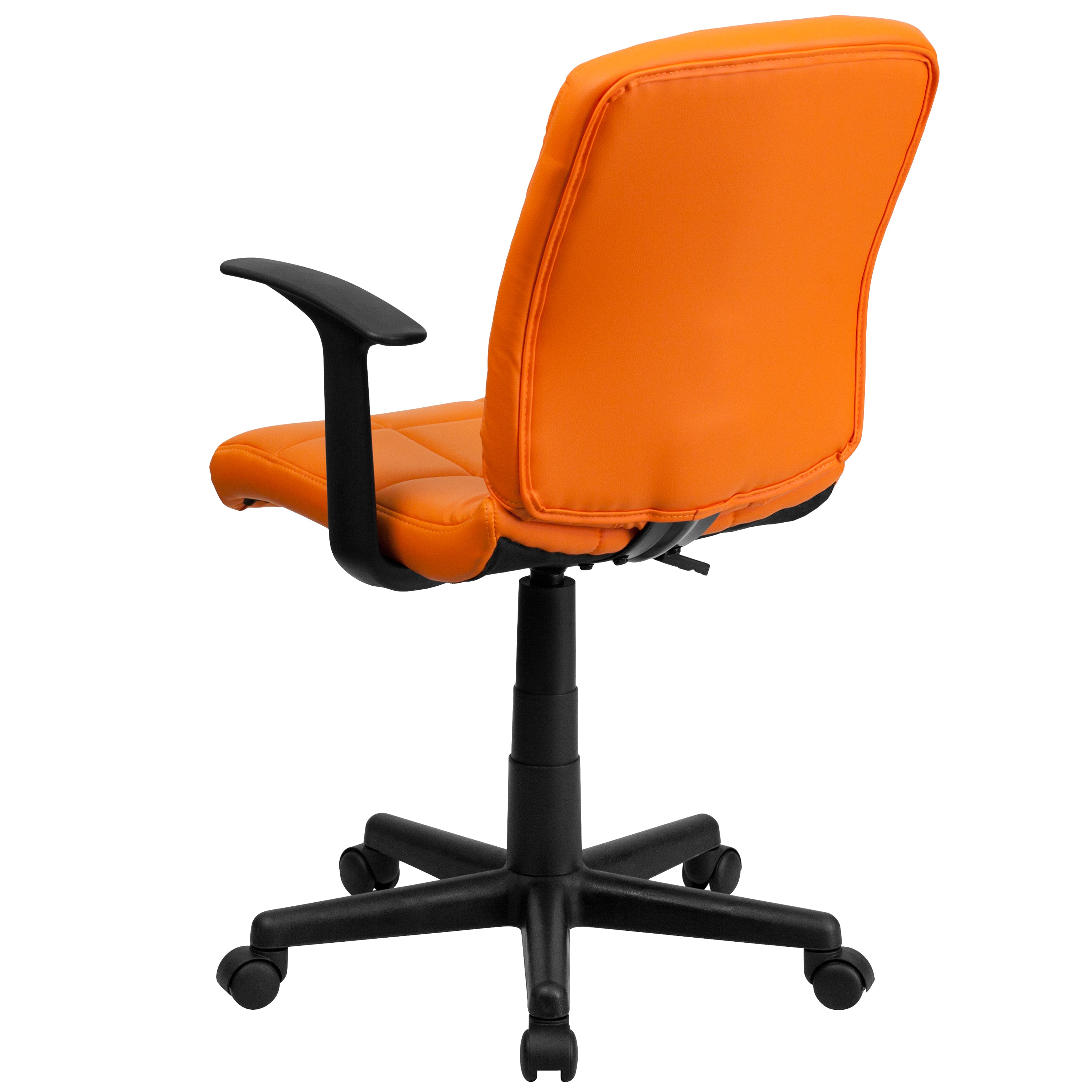Clayton Mid-Back Orange Quilted Vinyl Swivel Task Office Chair with Arms