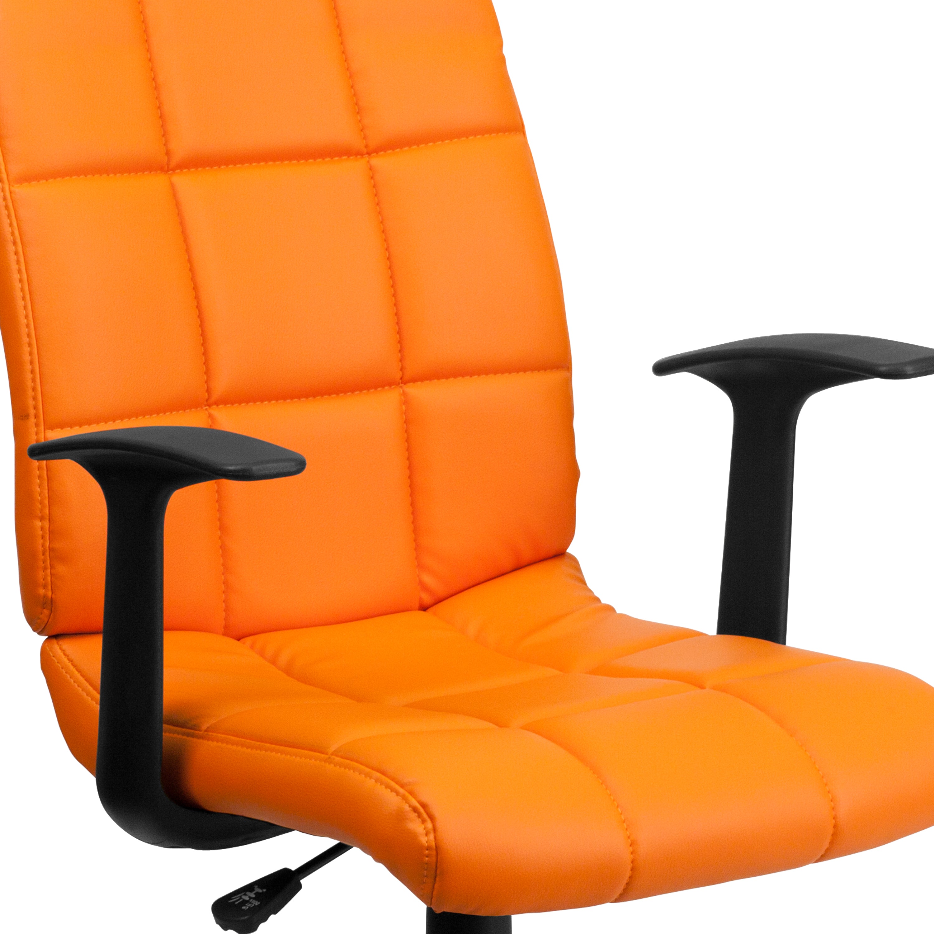 Clayton Mid-Back Orange Quilted Vinyl Swivel Task Office Chair with Arms