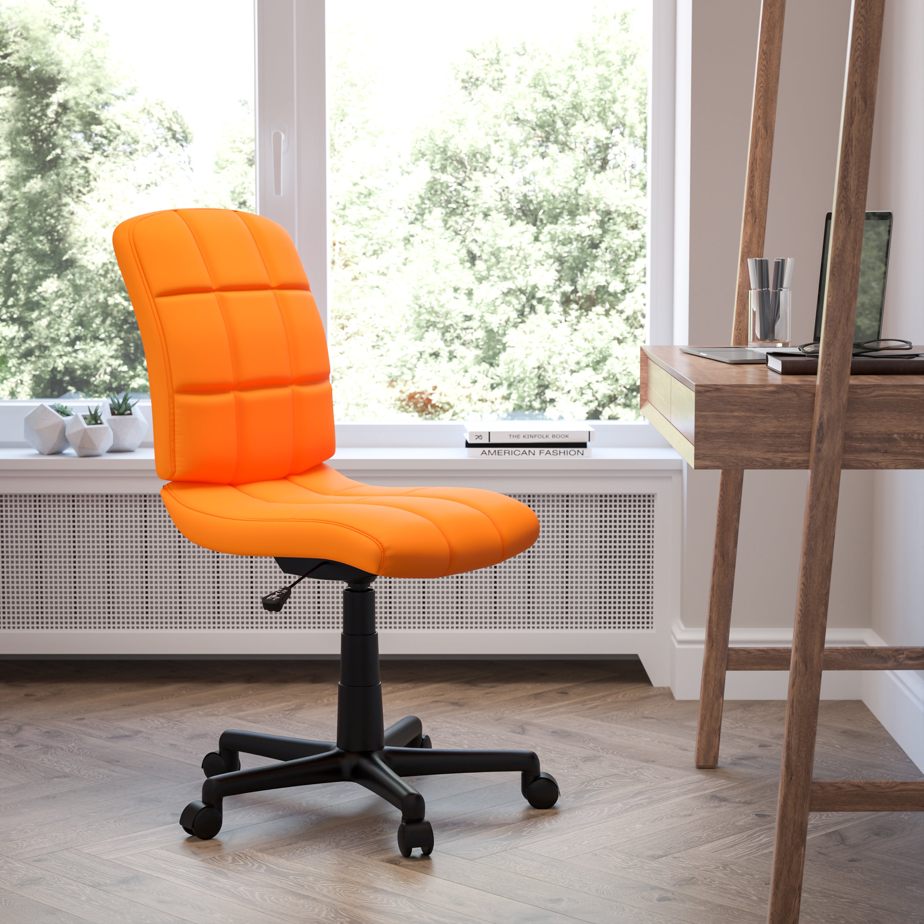 Clayton Mid-Back Orange Quilted Vinyl Swivel Task Office Chair