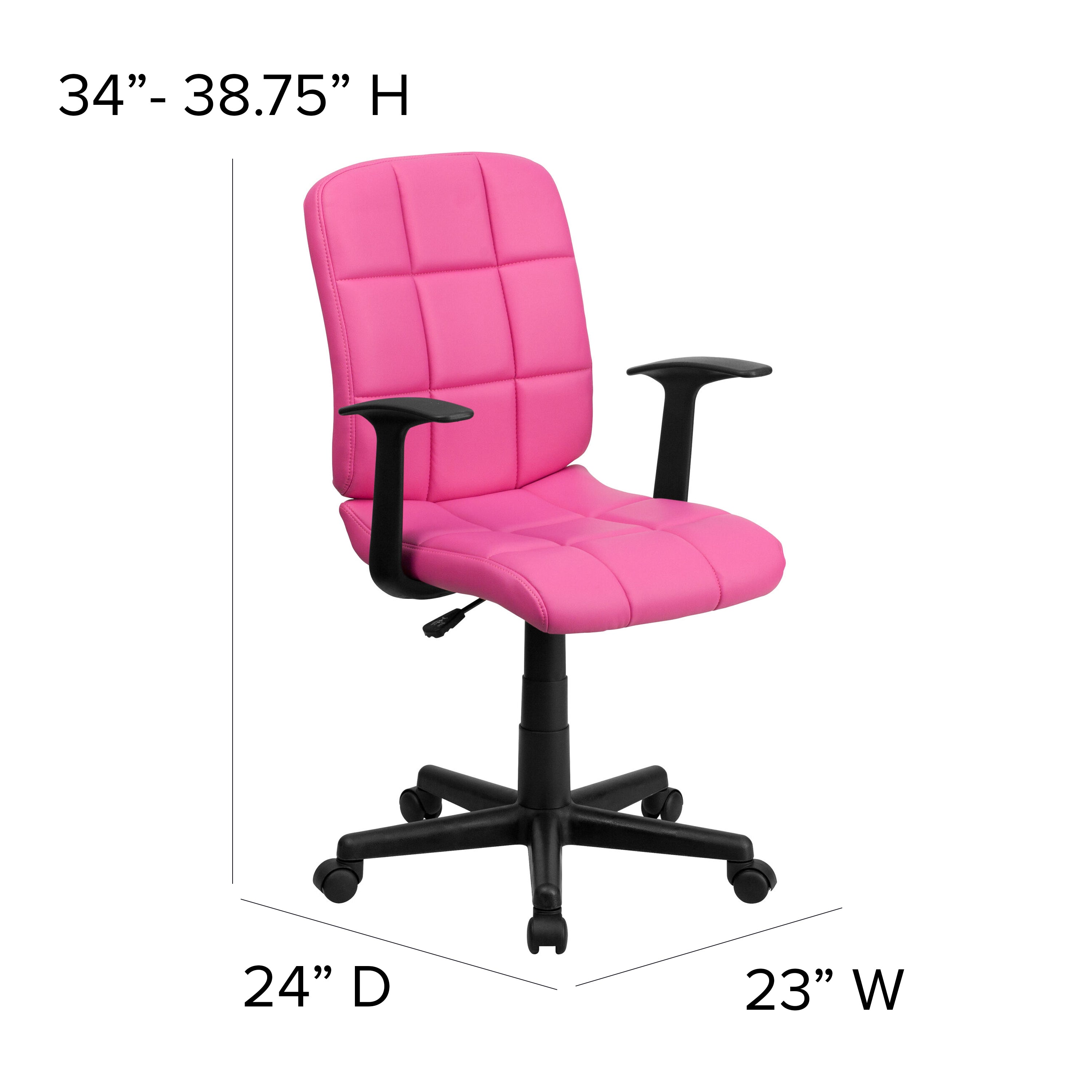 Clayton Mid-Back Pink Quilted Vinyl Swivel Task Office Chair with Arms