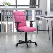 Clayton Mid-Back Pink Quilted Vinyl Swivel Task Office Chair with Arms