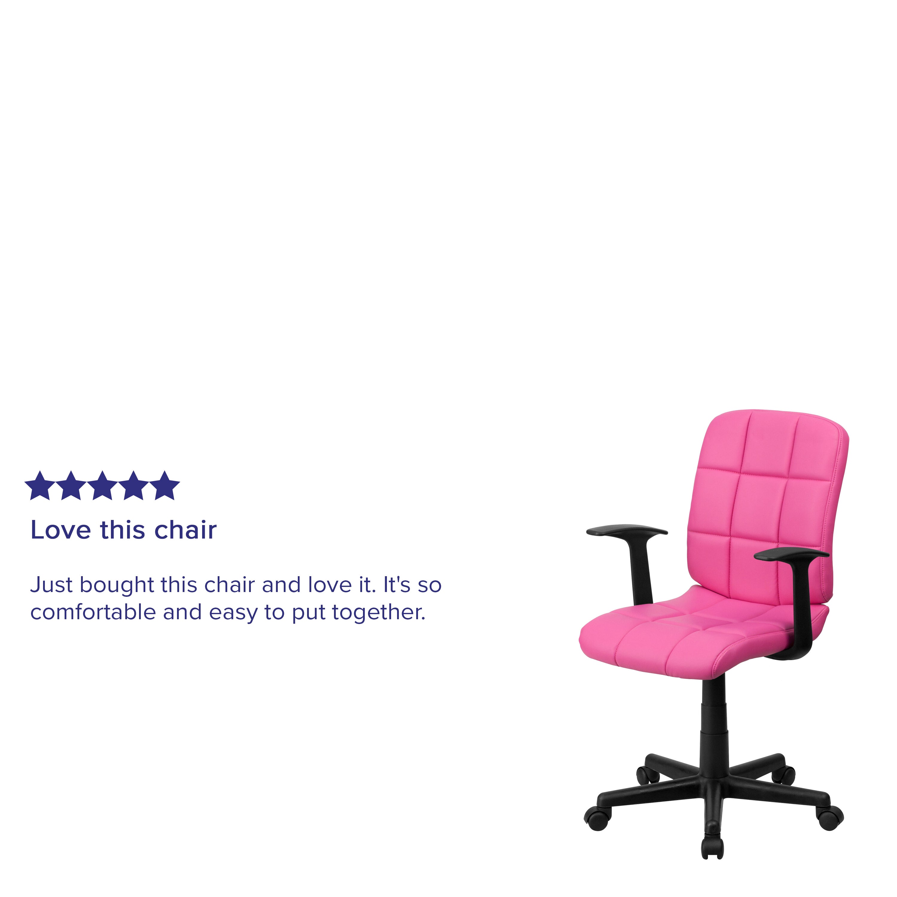 Clayton Mid-Back Pink Quilted Vinyl Swivel Task Office Chair with Arms