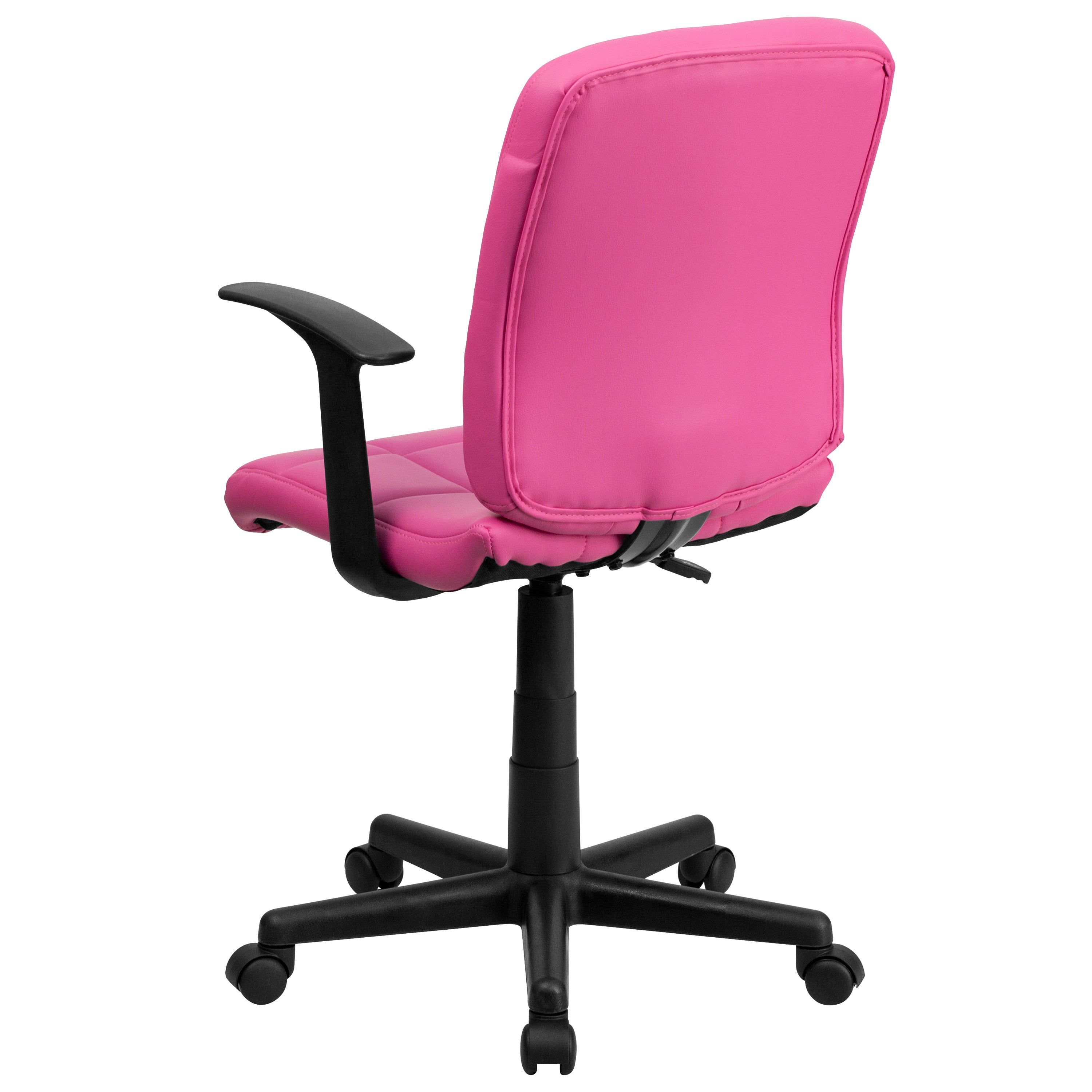 Clayton Mid-Back Pink Quilted Vinyl Swivel Task Office Chair with Arms