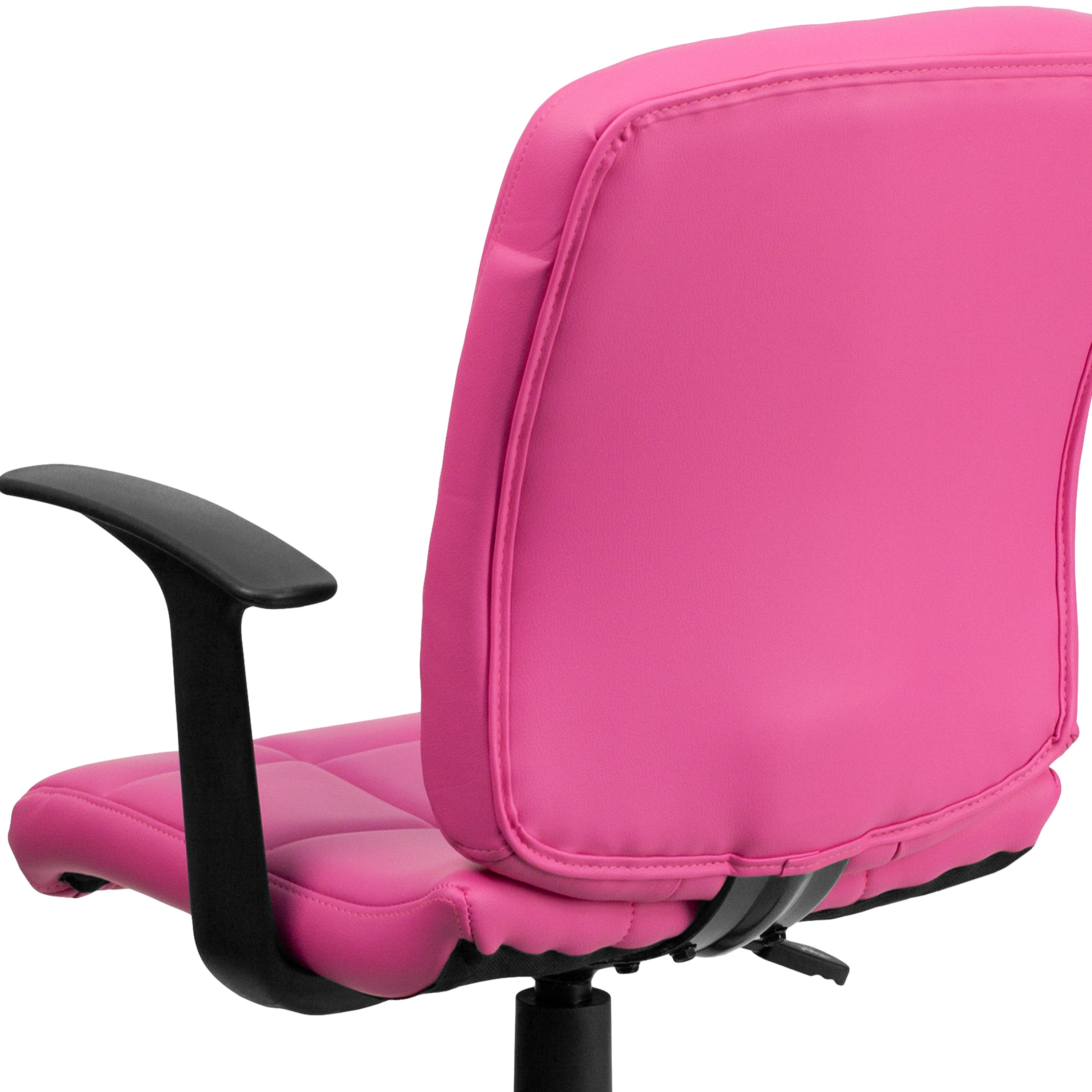 Clayton Mid-Back Pink Quilted Vinyl Swivel Task Office Chair with Arms