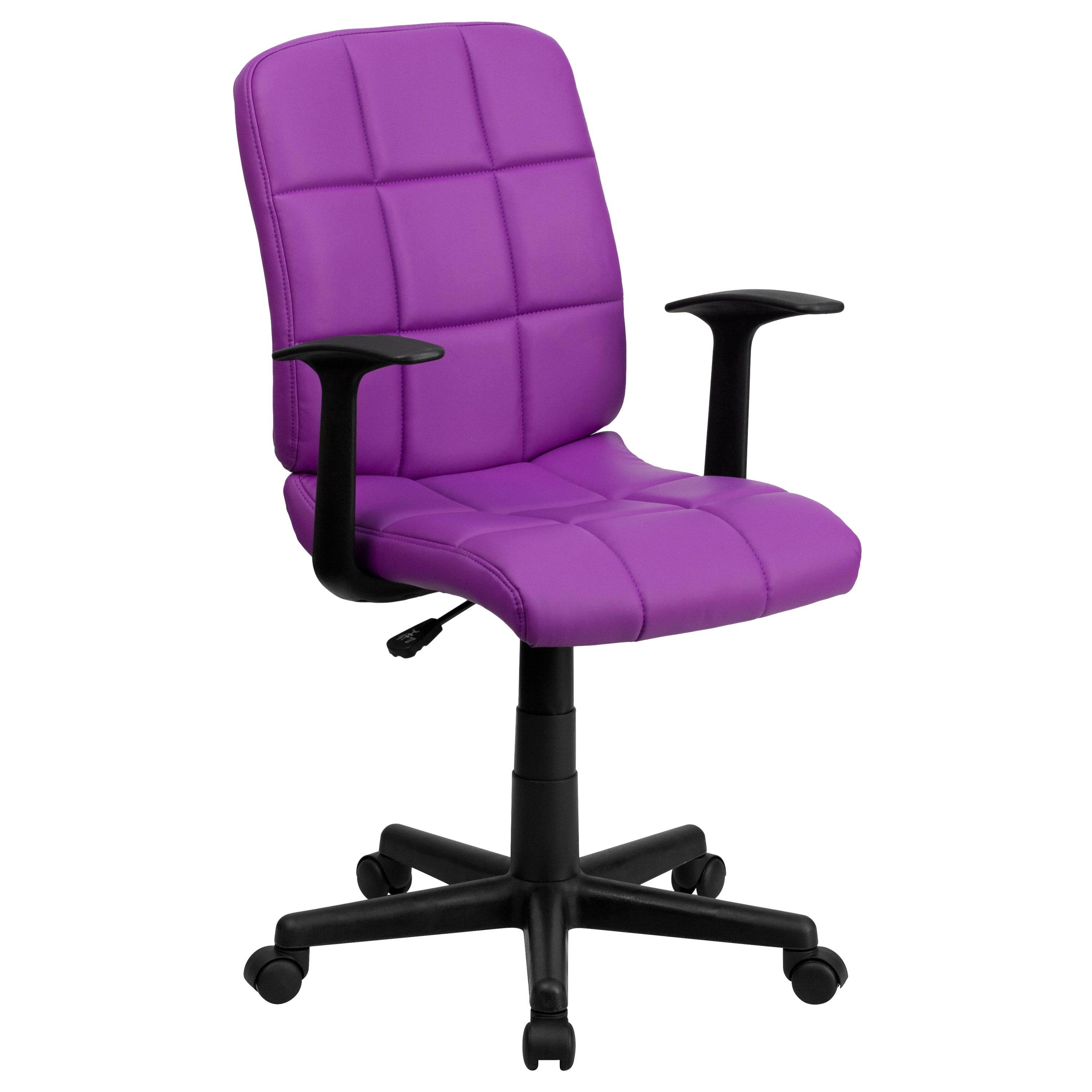 Clayton Mid-Back Purple Quilted Vinyl Swivel Task Office Chair with Arms