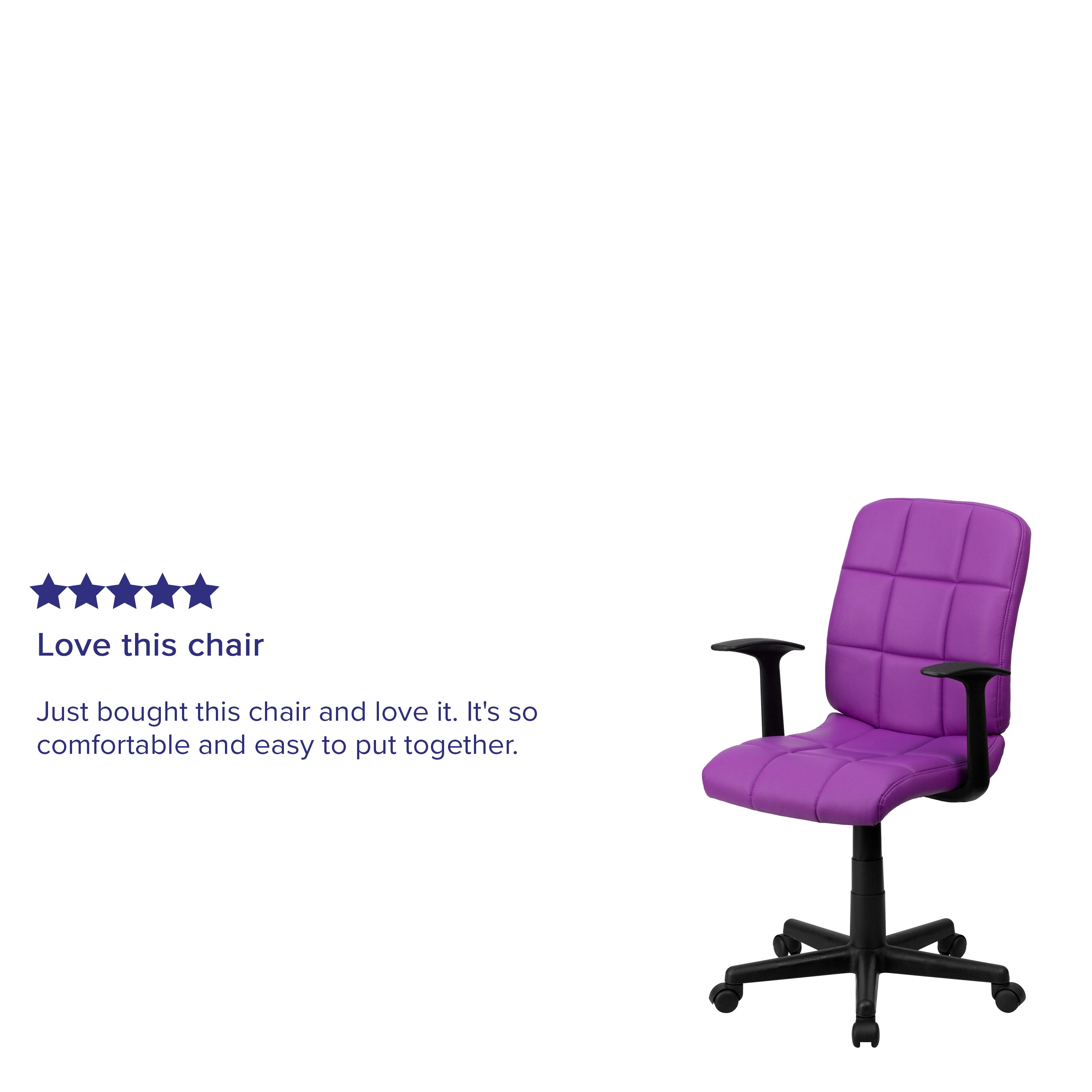 Clayton Mid-Back Purple Quilted Vinyl Swivel Task Office Chair with Arms