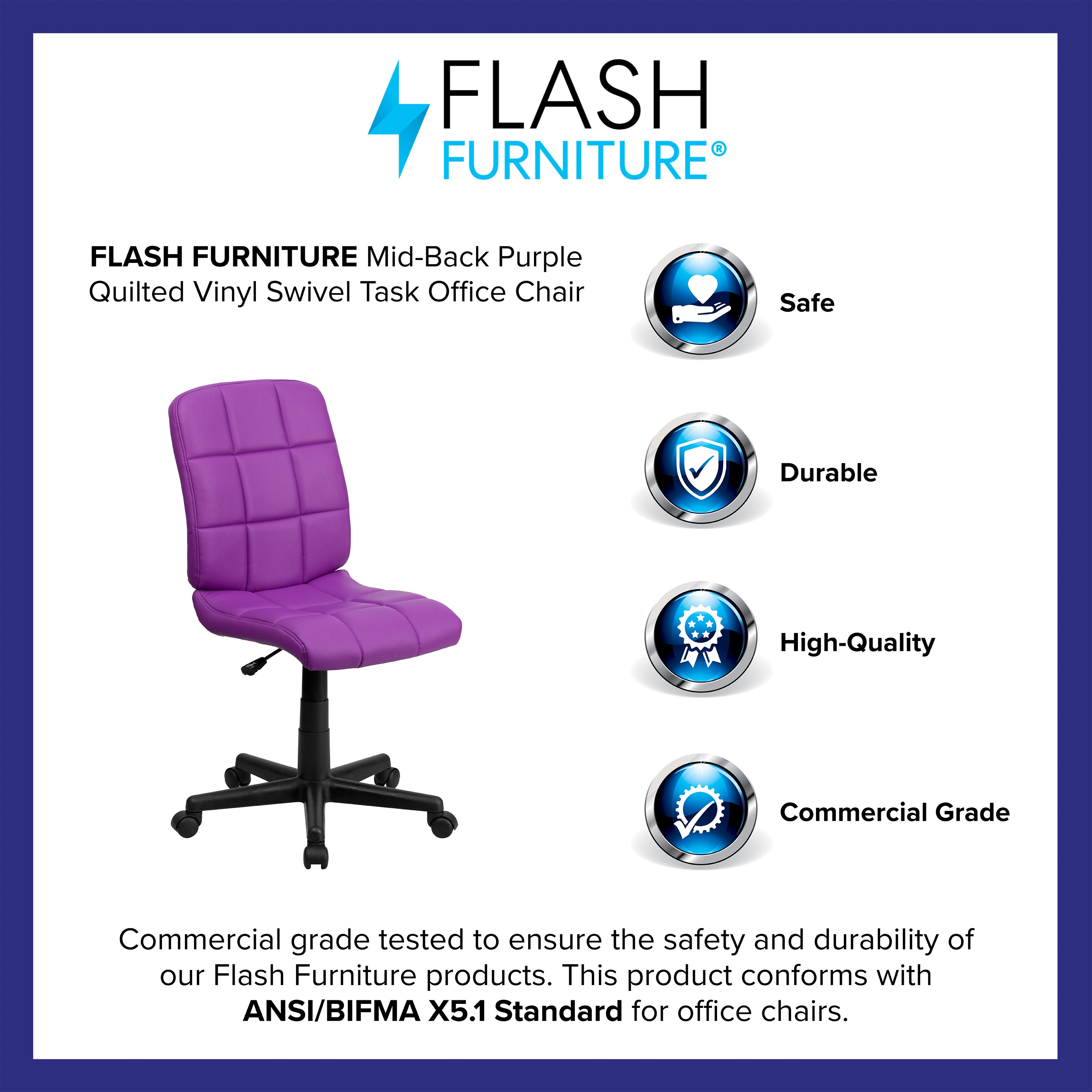 Clayton Mid-Back Purple Quilted Vinyl Swivel Task Office Chair