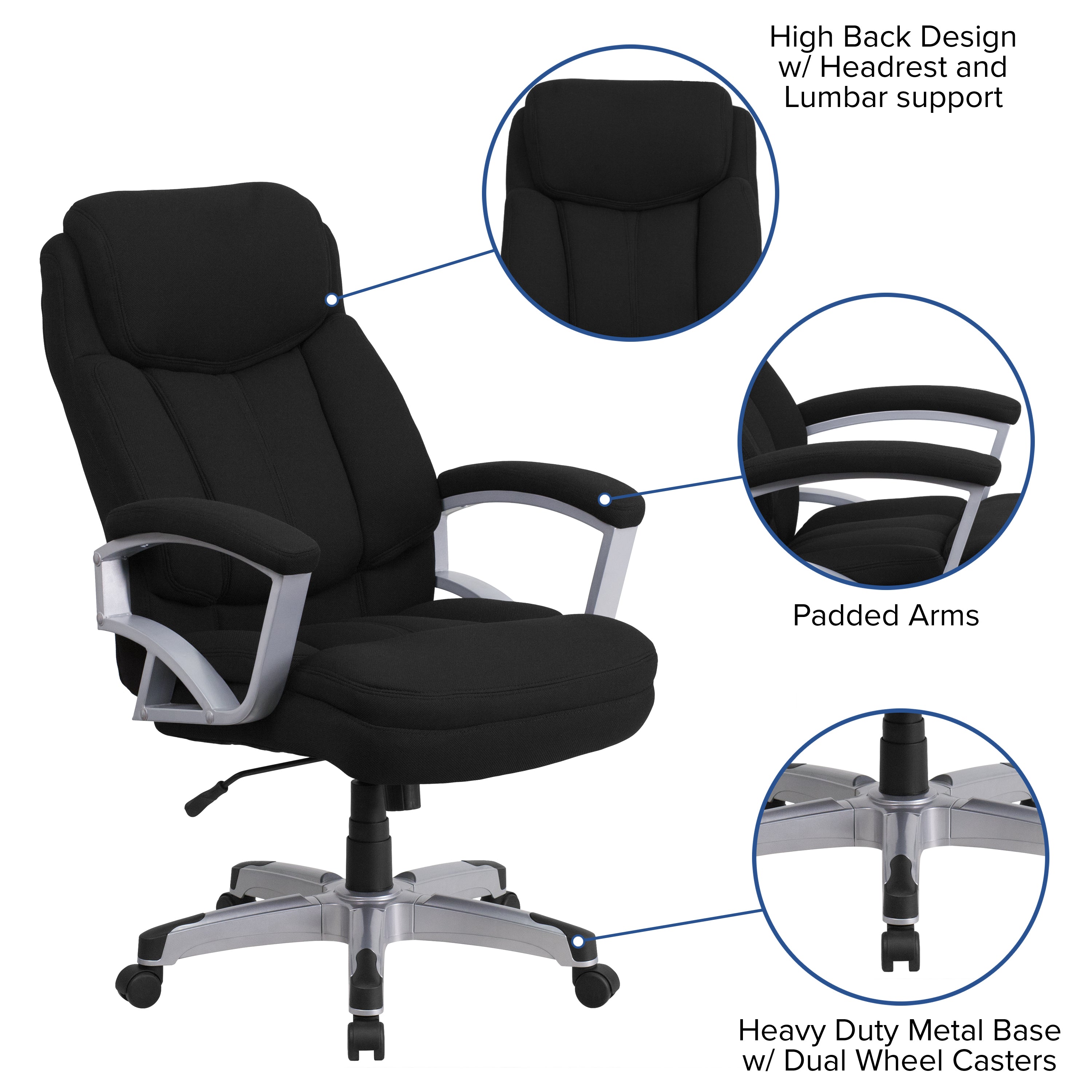 HERCULES Series Big & Tall 500 lb. Rated Black Fabric Executive Swivel Ergonomic Office Chair with Arms