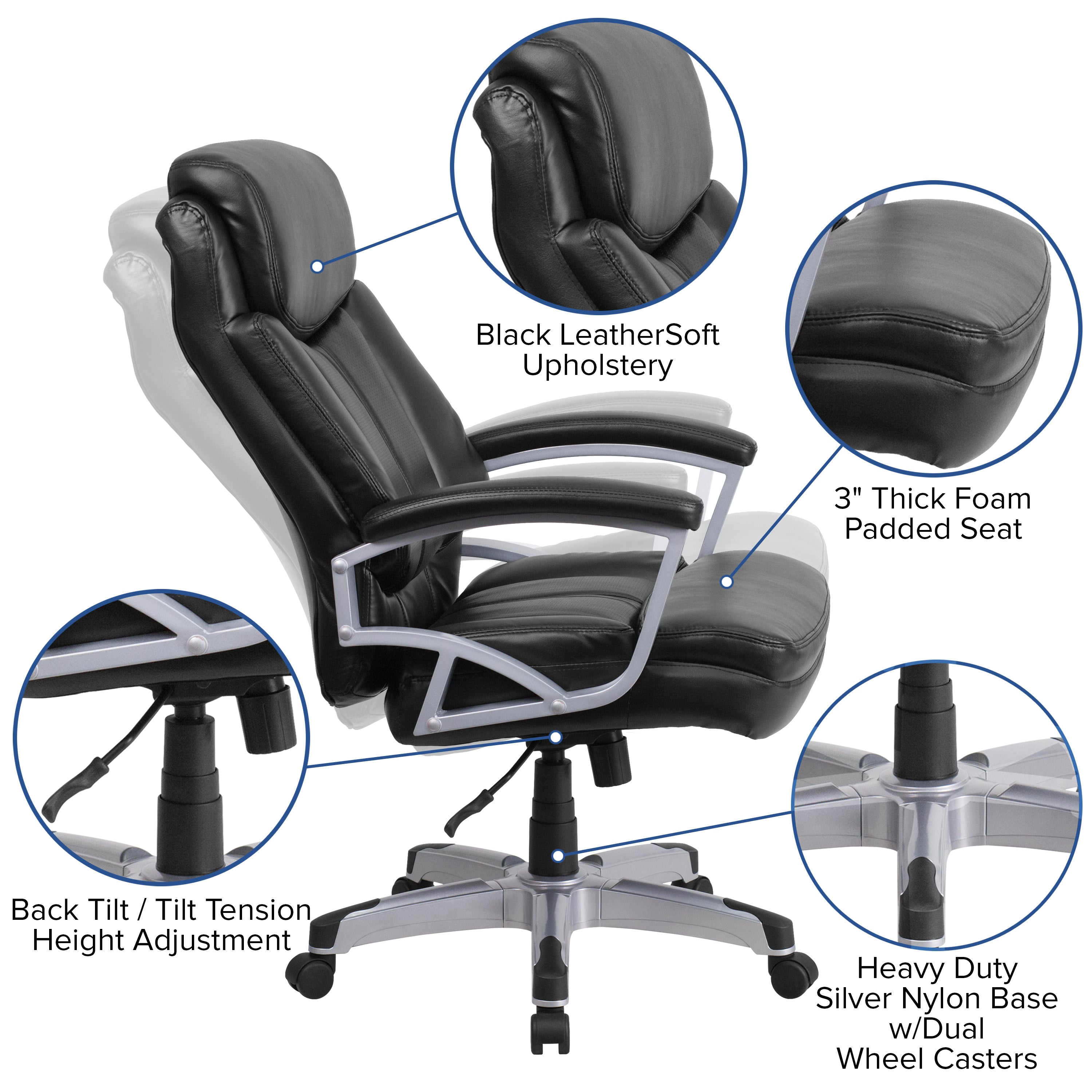 HERCULES Series Big & Tall 500 lb. Rated Black LeatherSoft Executive Swivel Ergonomic Office Chair with Arms