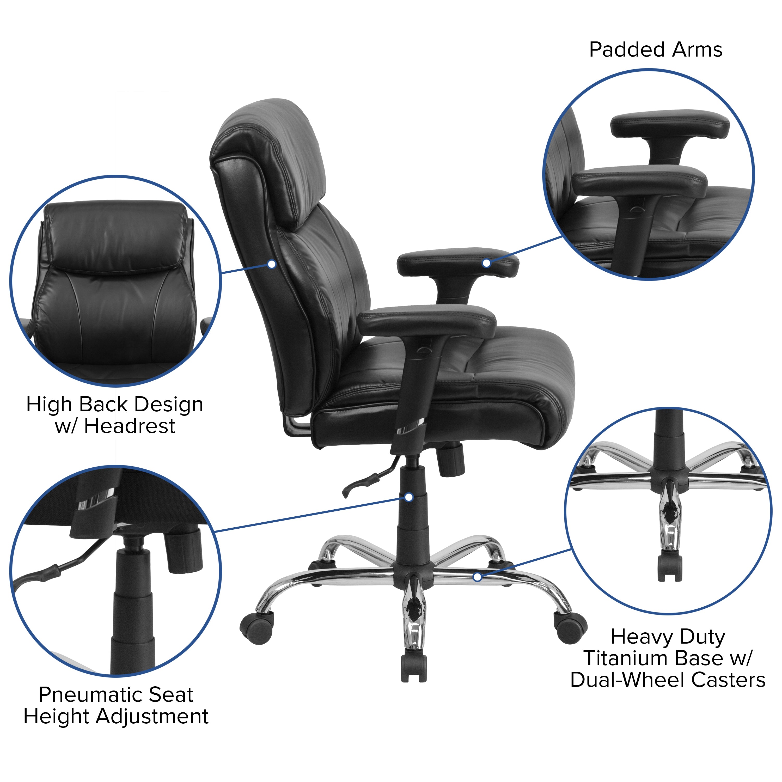 HERCULES Series Big & Tall 400 lb. Rated Black LeatherSoft Ergonomic Task Office Chair with Clean Line Stitching and Arms