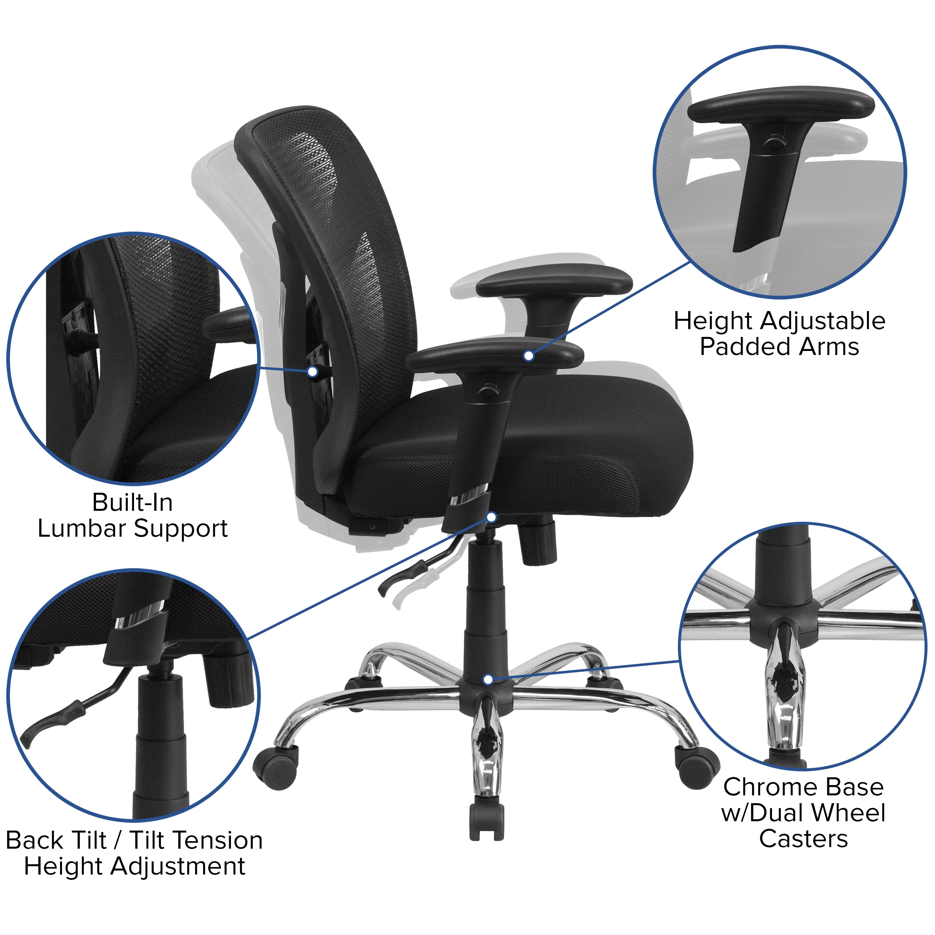 Big & Tall Office Chair | Adjustable Height Mesh Swivel Office Chair with Wheels
