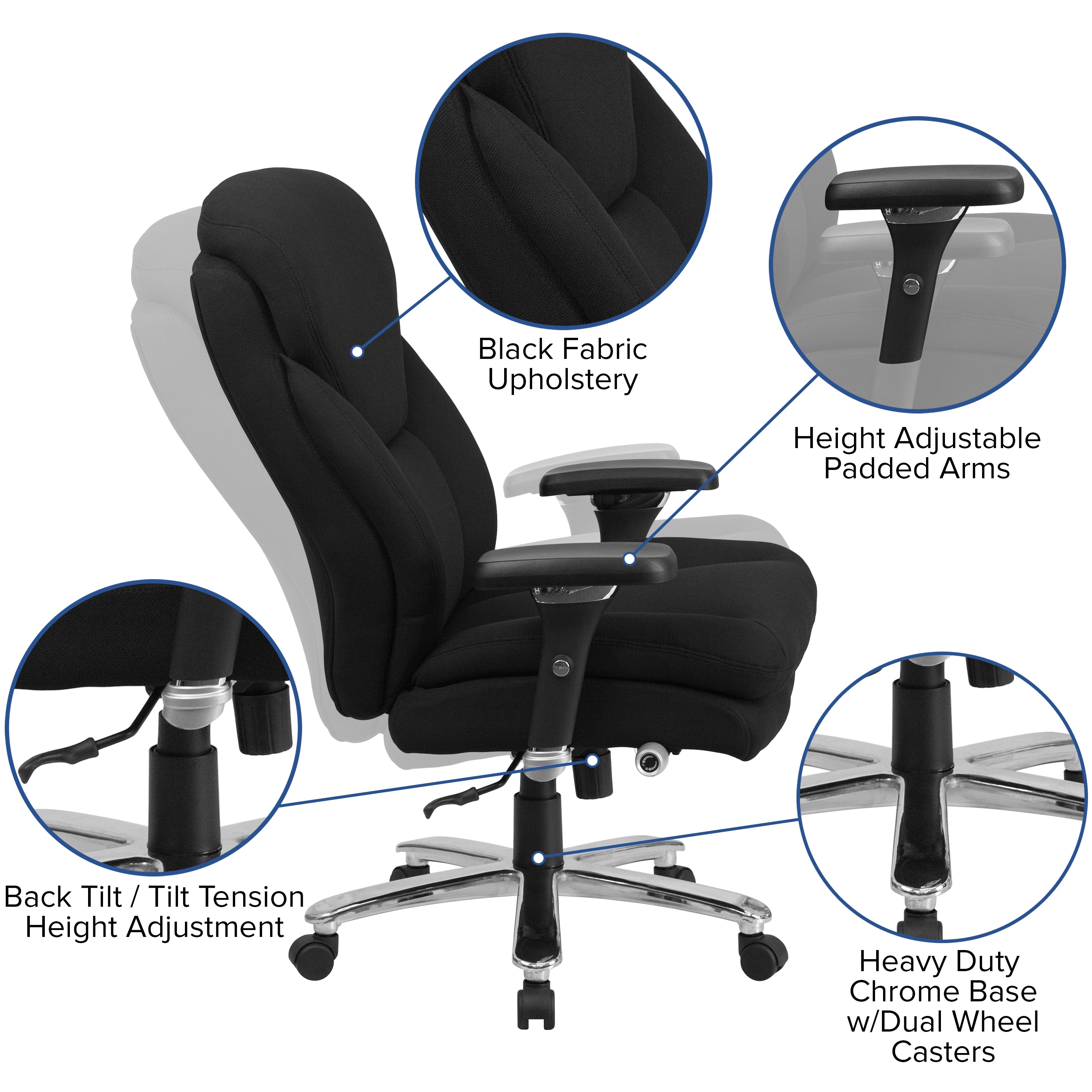HERCULES Series 24/7 Intensive Use Big & Tall 400 lb. Rated Black Fabric Executive Ergonomic Office Chair with Lumbar Knob