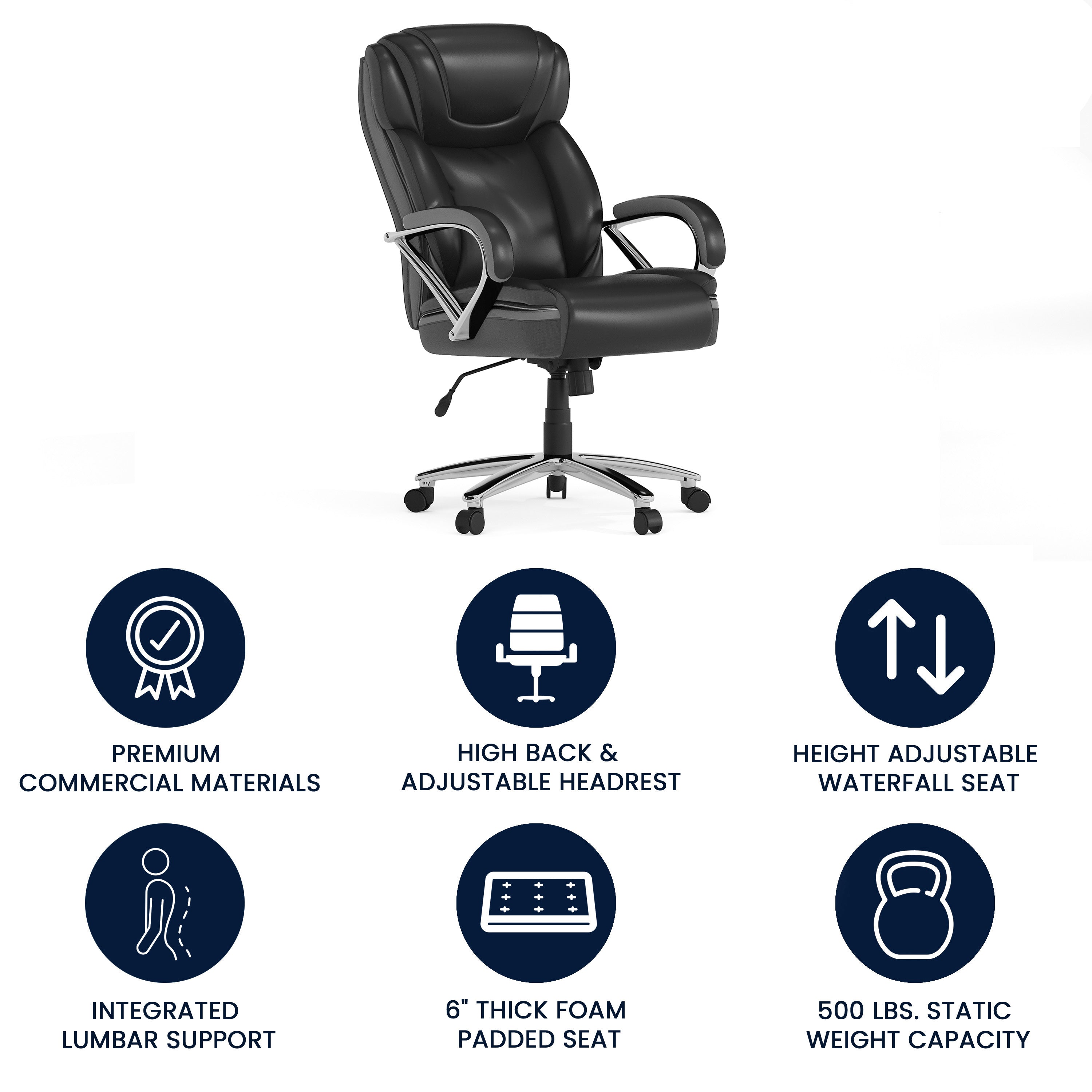 HERCULES Series Big & Tall 500 lb. Rated Black LeatherSoft Executive Swivel Ergonomic Office Chair with Extra Wide Seat