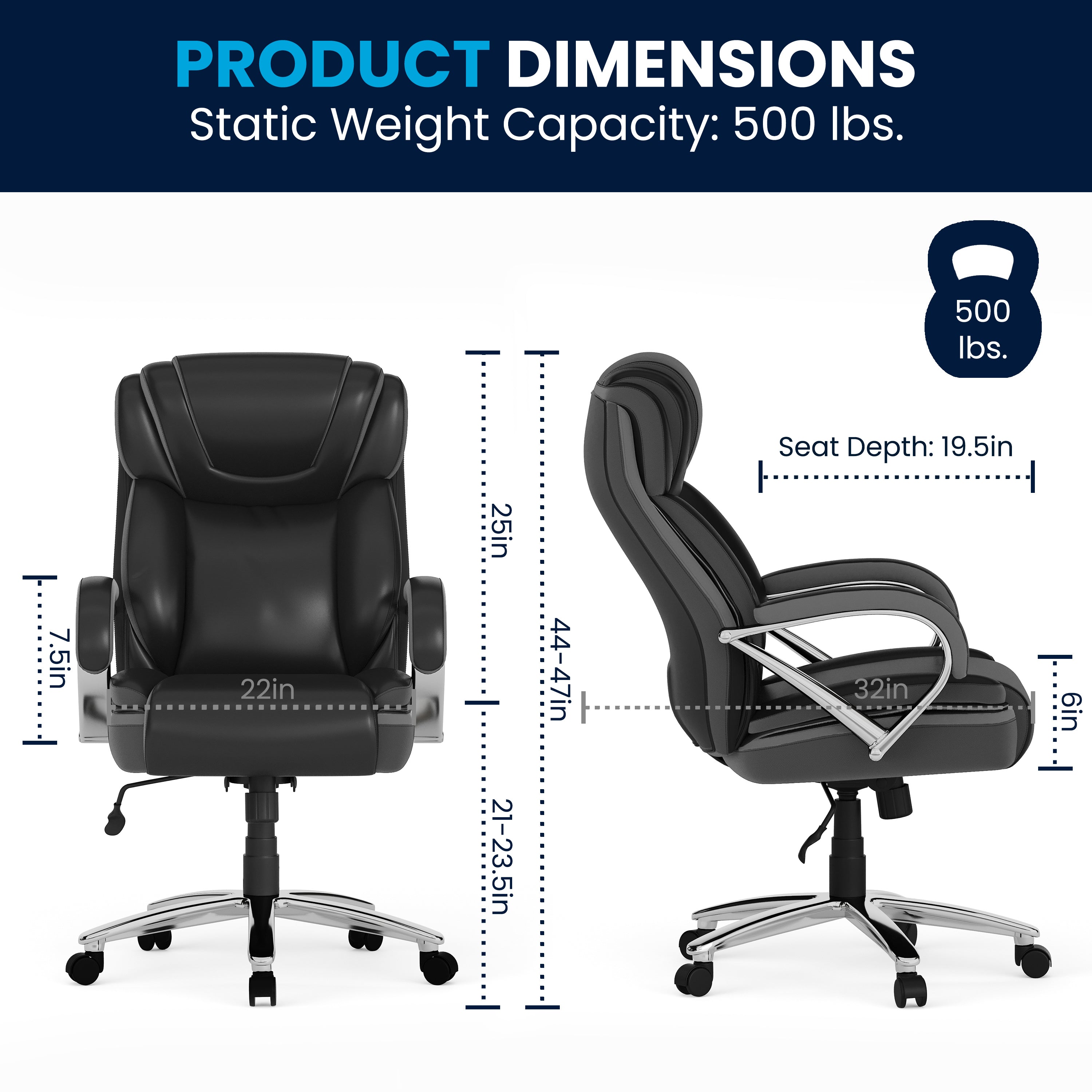HERCULES Series Big & Tall 500 lb. Rated Black LeatherSoft Executive Swivel Ergonomic Office Chair with Extra Wide Seat