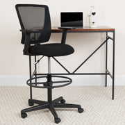 Harper Ergonomic Mid-Back Mesh Drafting Chair with Black Fabric Seat, Adjustable Foot Ring and Adjustable Arms