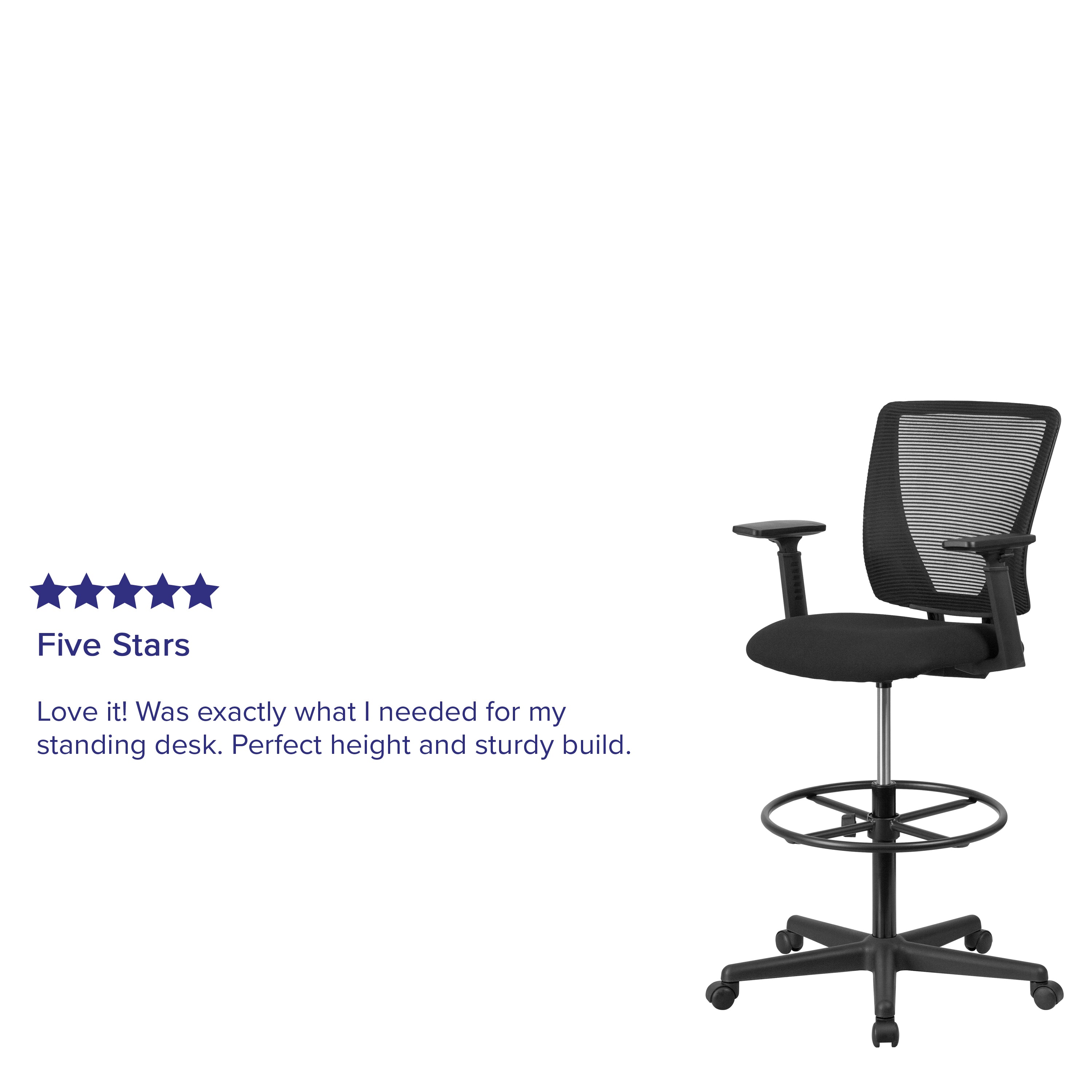 Harper Ergonomic Mid-Back Mesh Drafting Chair with Black Fabric Seat, Adjustable Foot Ring and Adjustable Arms