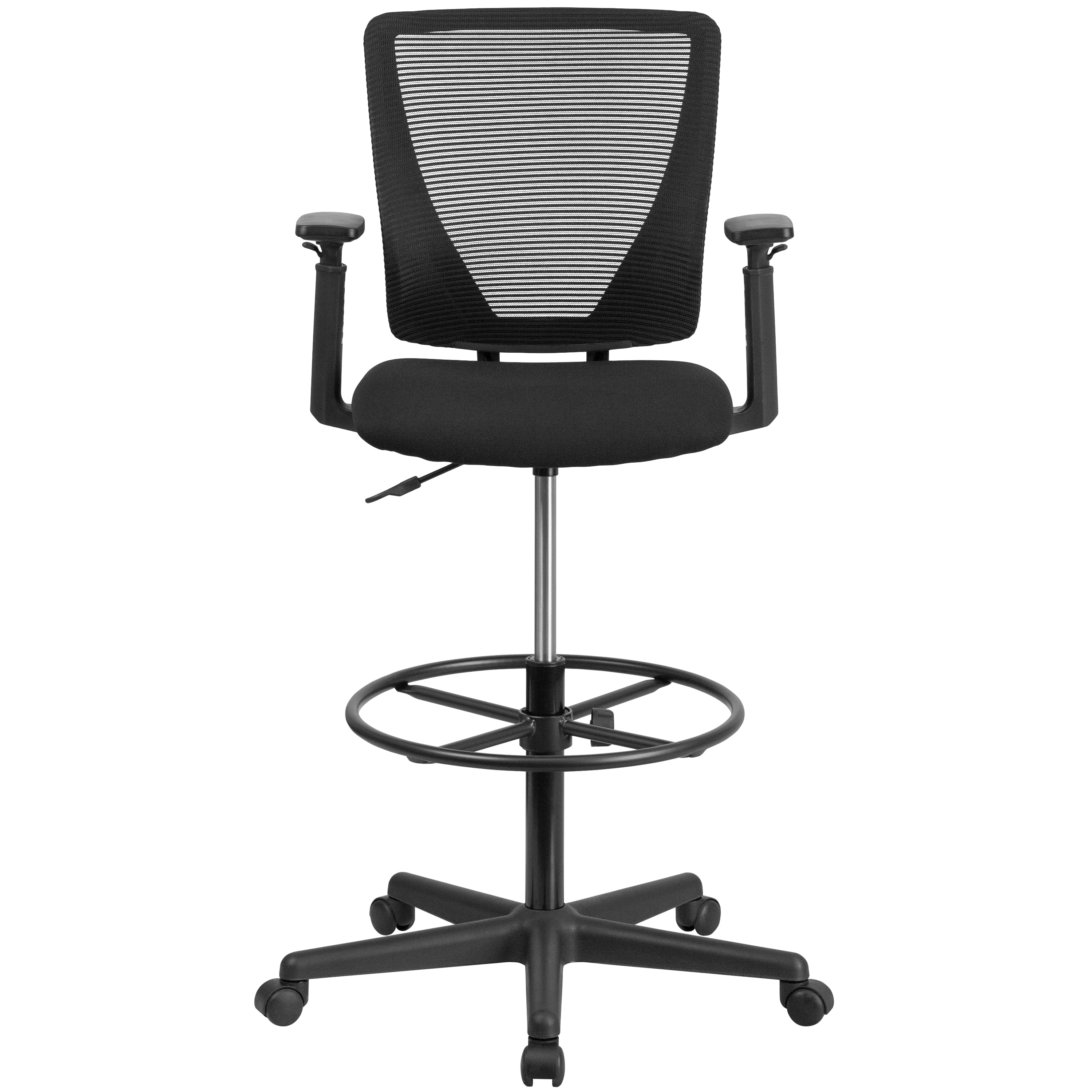 Harper Ergonomic Mid-Back Mesh Drafting Chair with Black Fabric Seat, Adjustable Foot Ring and Adjustable Arms