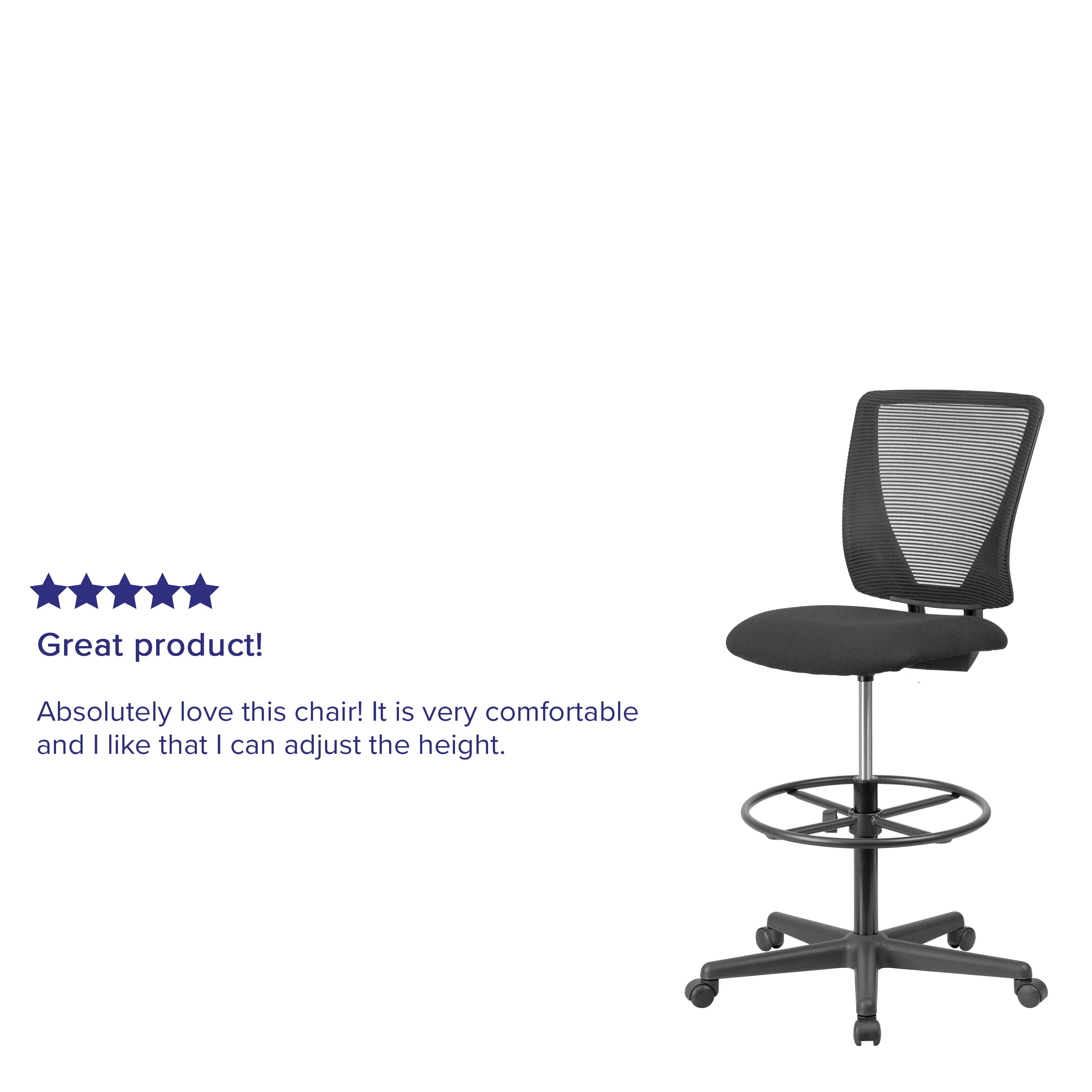 Harper Ergonomic Mid-Back Mesh Drafting Chair with Black Fabric Seat and Adjustable Foot Ring