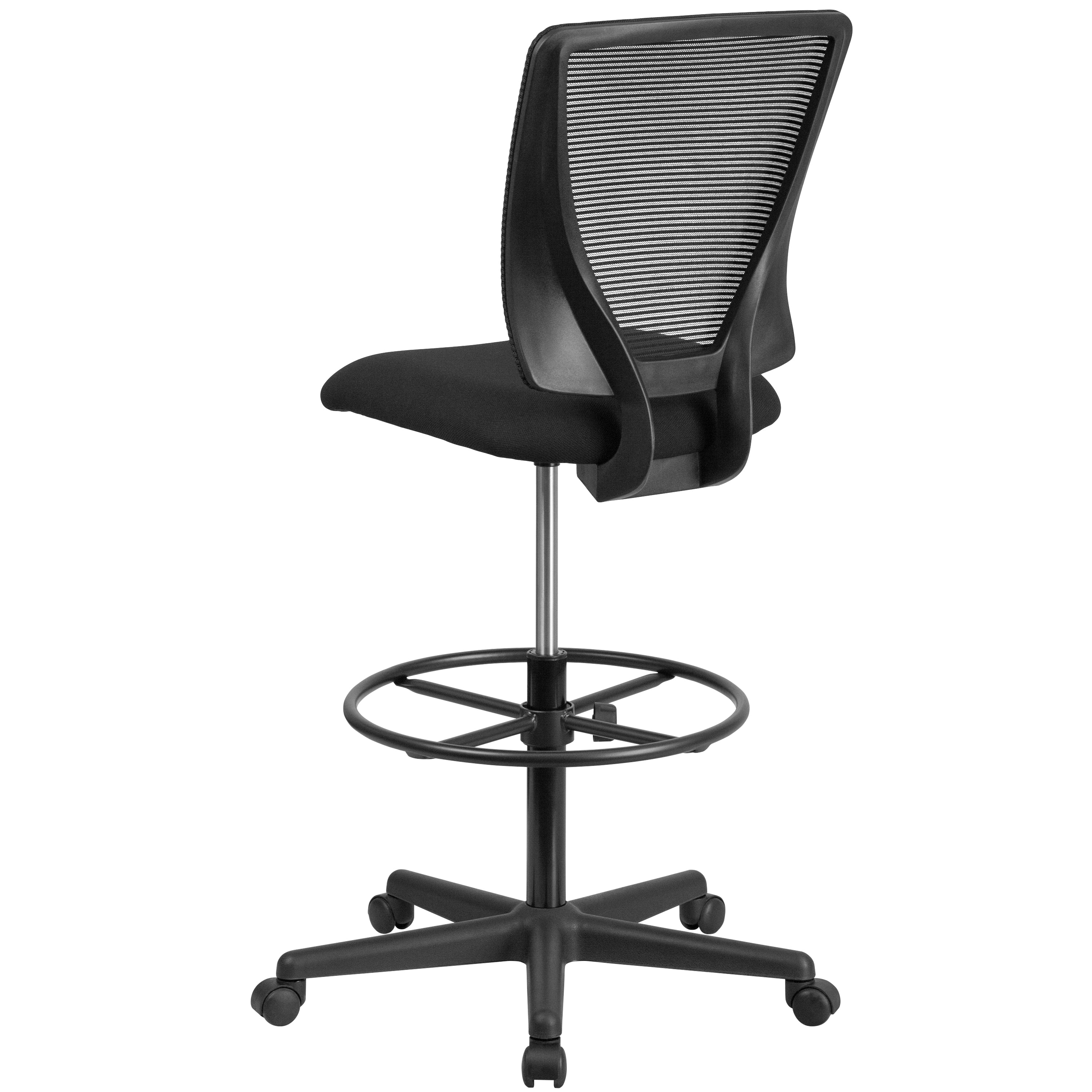 Harper Ergonomic Mid-Back Mesh Drafting Chair with Black Fabric Seat and Adjustable Foot Ring