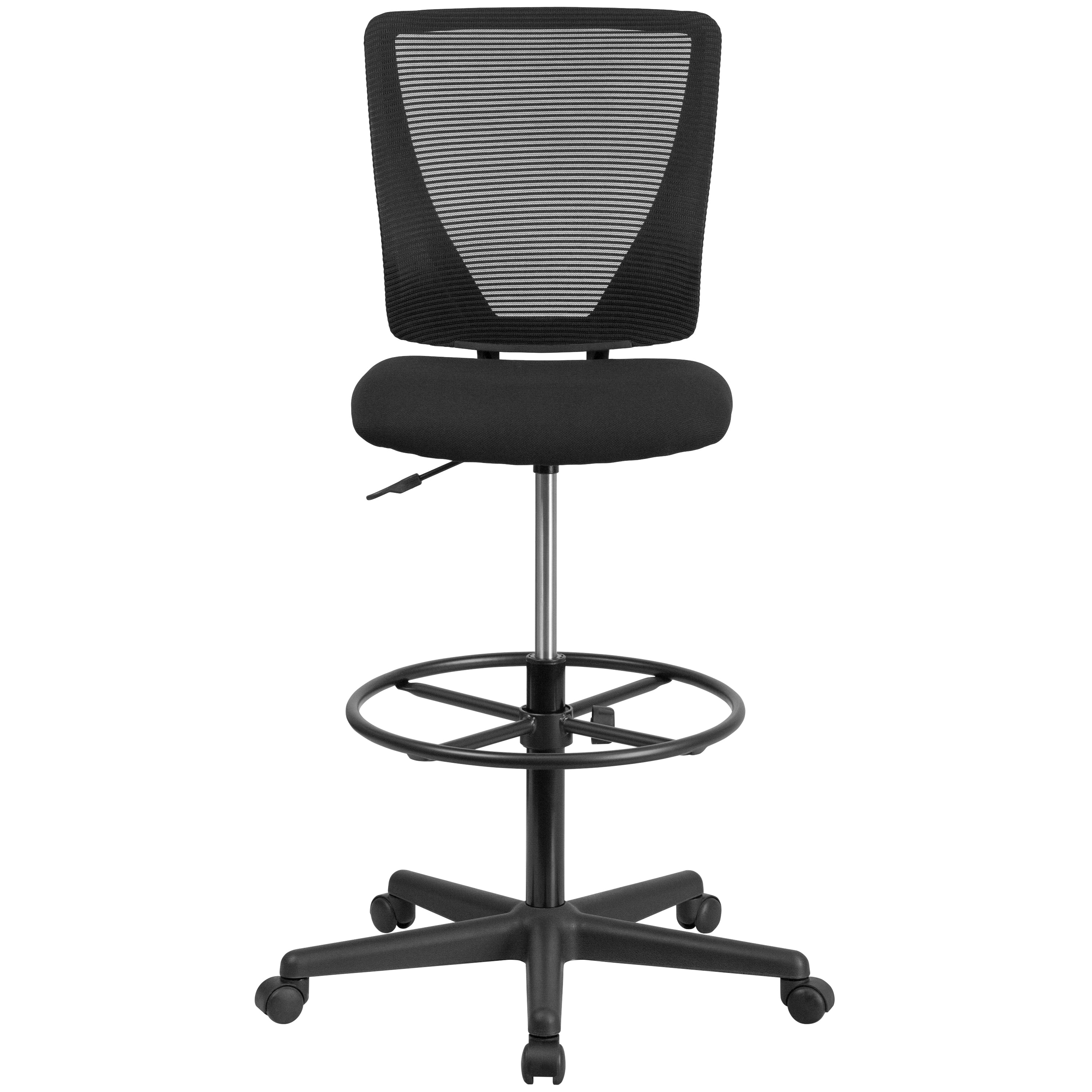 Harper Ergonomic Mid-Back Mesh Drafting Chair with Black Fabric Seat and Adjustable Foot Ring