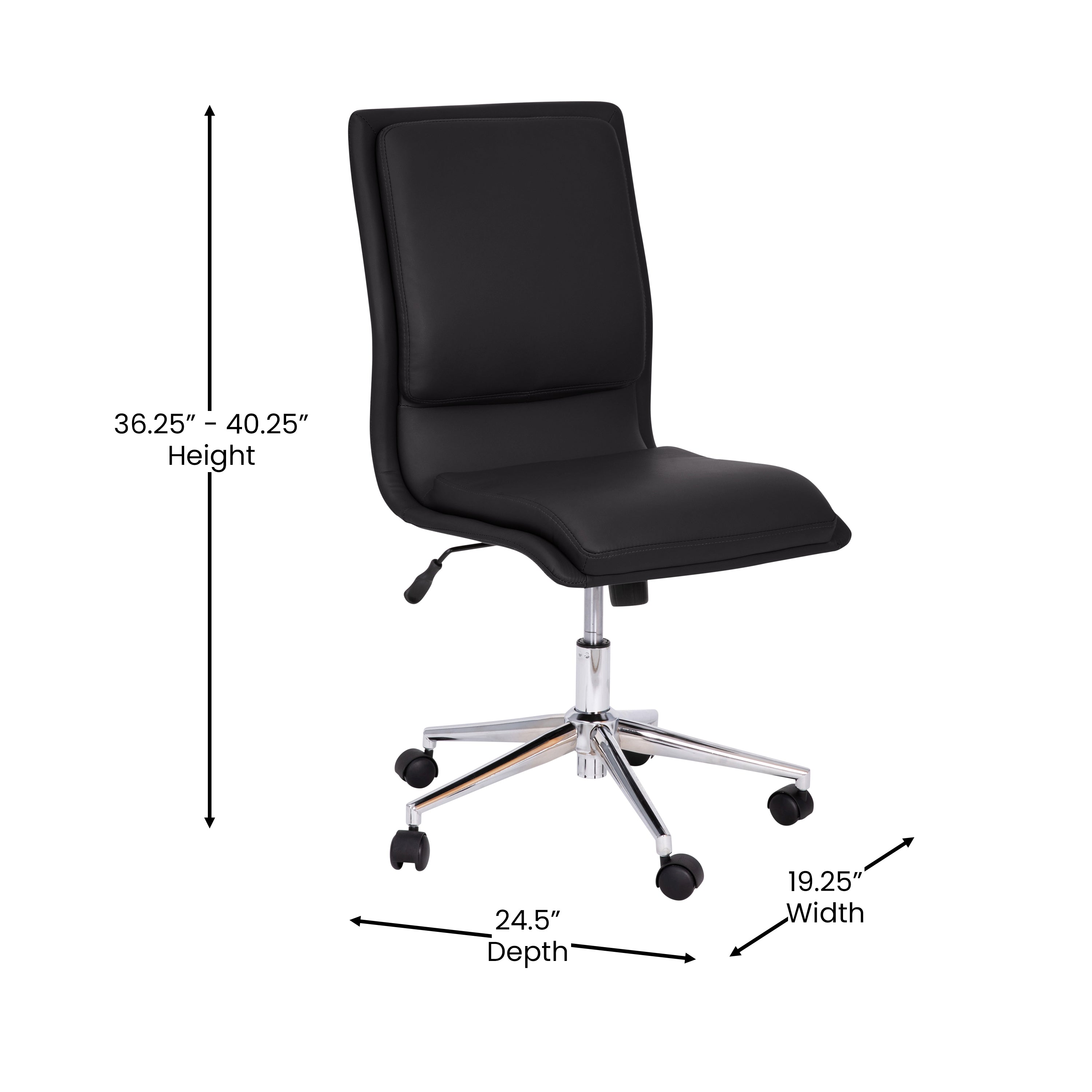 Madigan Mid-Back Armless Swivel Task Office Chair with LeatherSoft and Adjustable Chrome Base, Black