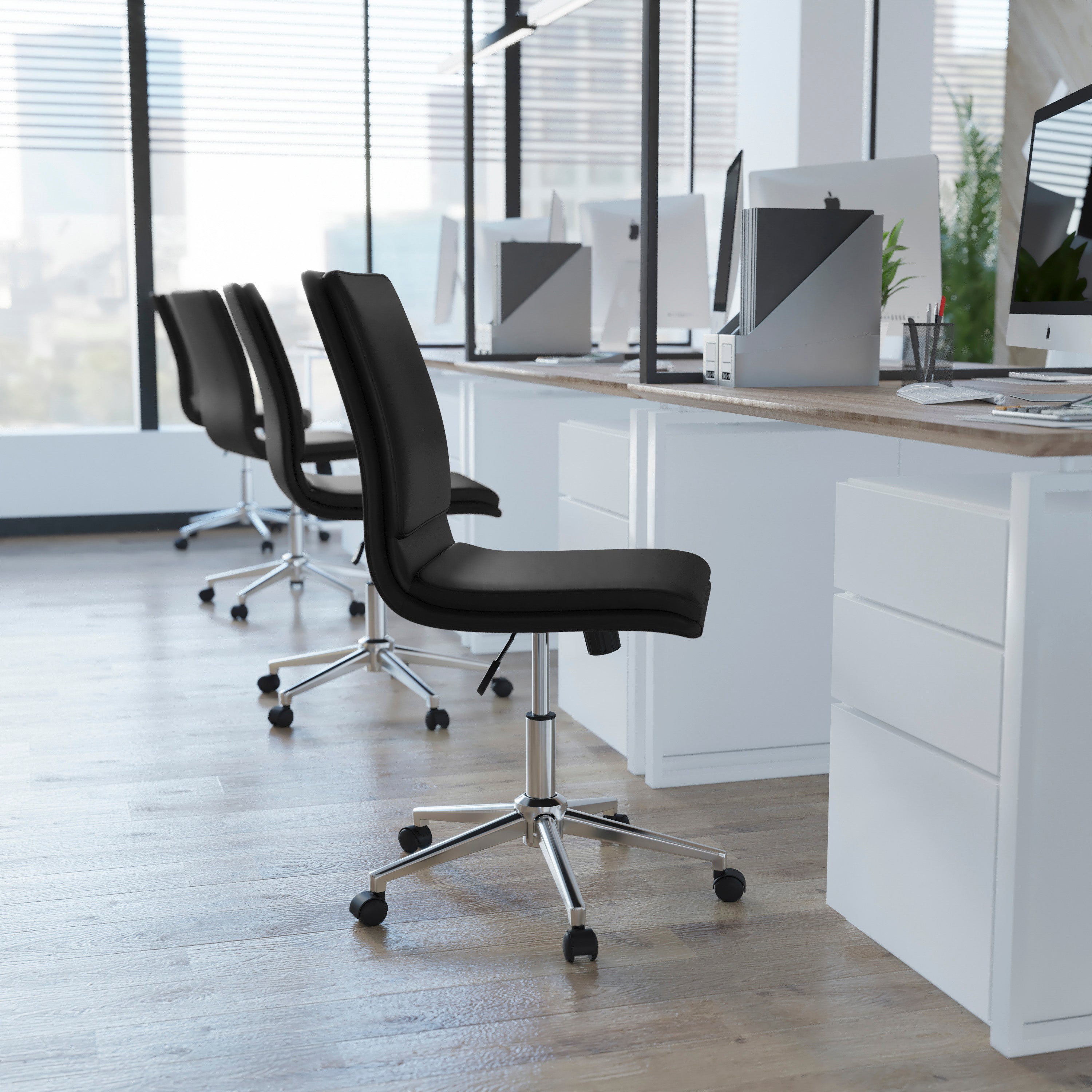 Madigan Mid-Back Armless Swivel Task Office Chair with LeatherSoft and Adjustable Chrome Base, Black