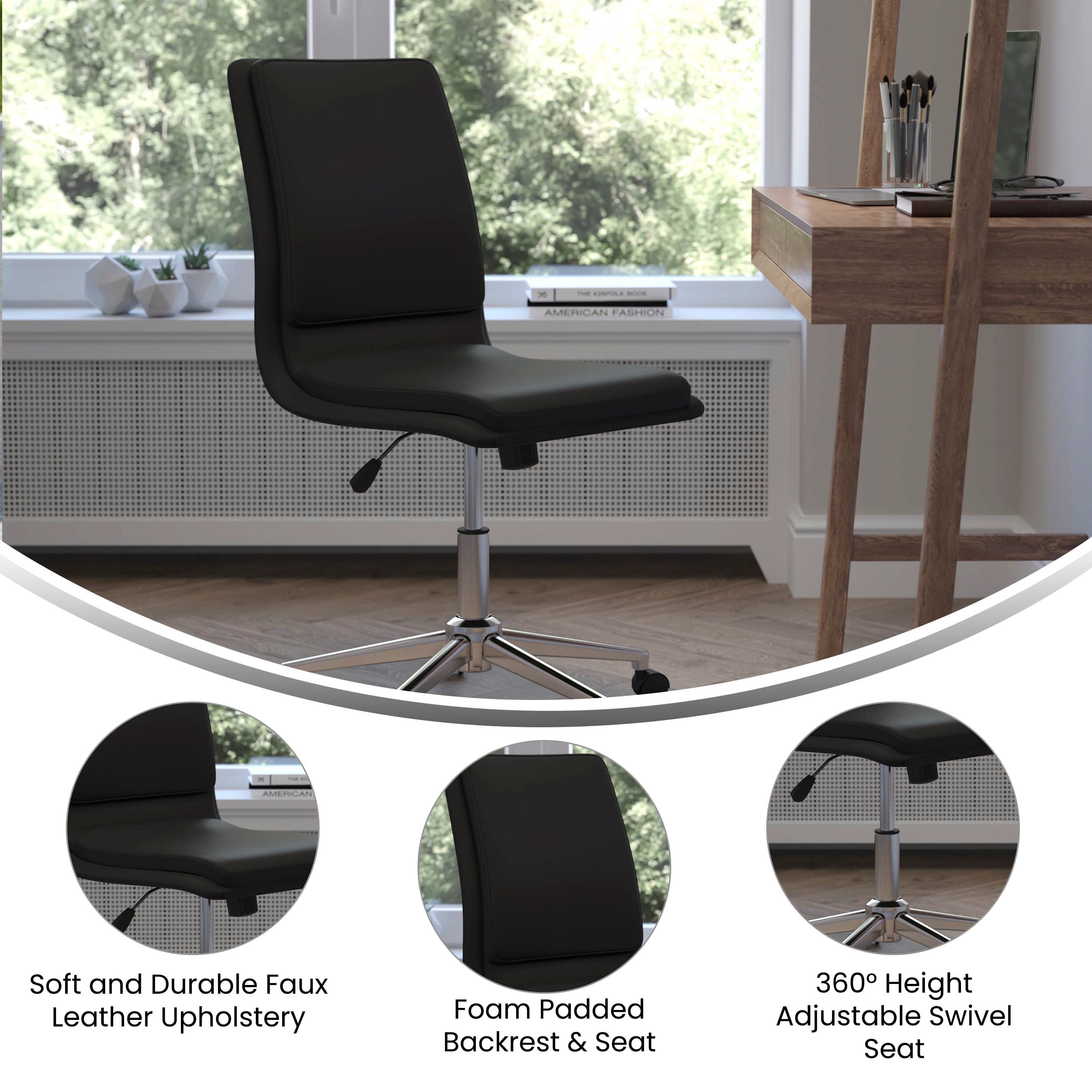 Madigan Mid-Back Armless Swivel Task Office Chair with LeatherSoft and Adjustable Chrome Base, Black