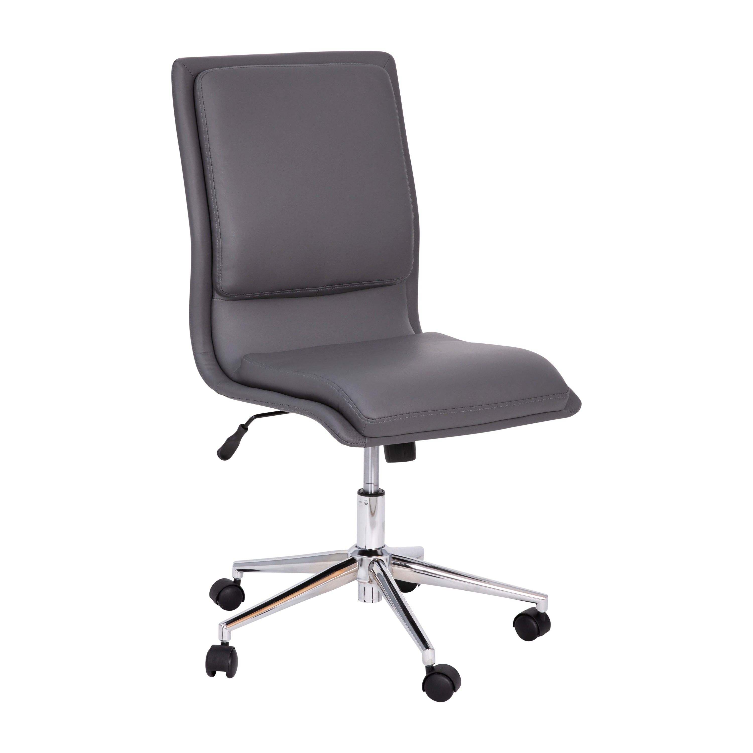 Madigan Mid-Back Armless Swivel Task Office Chair with LeatherSoft and Adjustable Chrome Base, Gray