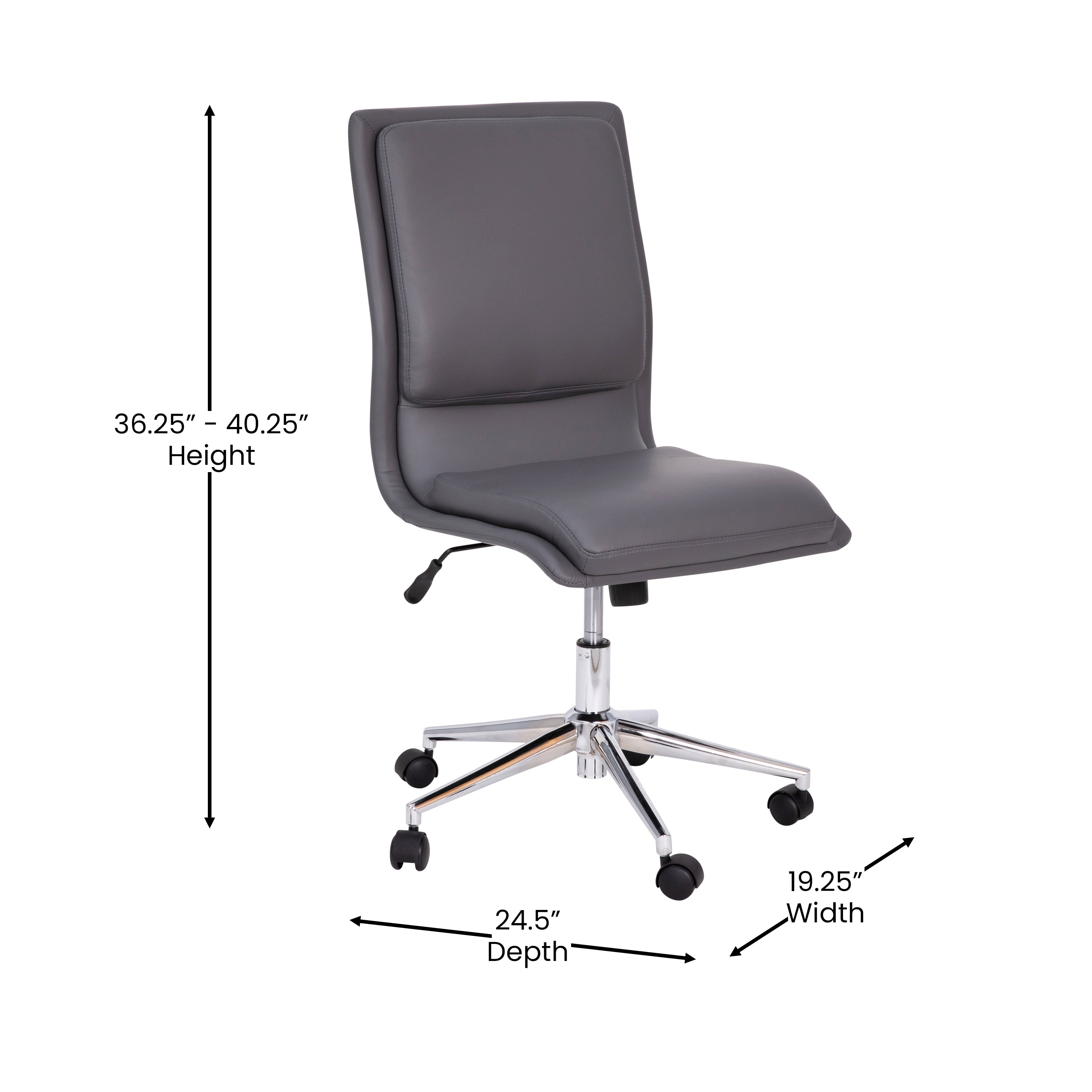 Madigan Mid-Back Armless Swivel Task Office Chair with LeatherSoft and Adjustable Chrome Base, Gray
