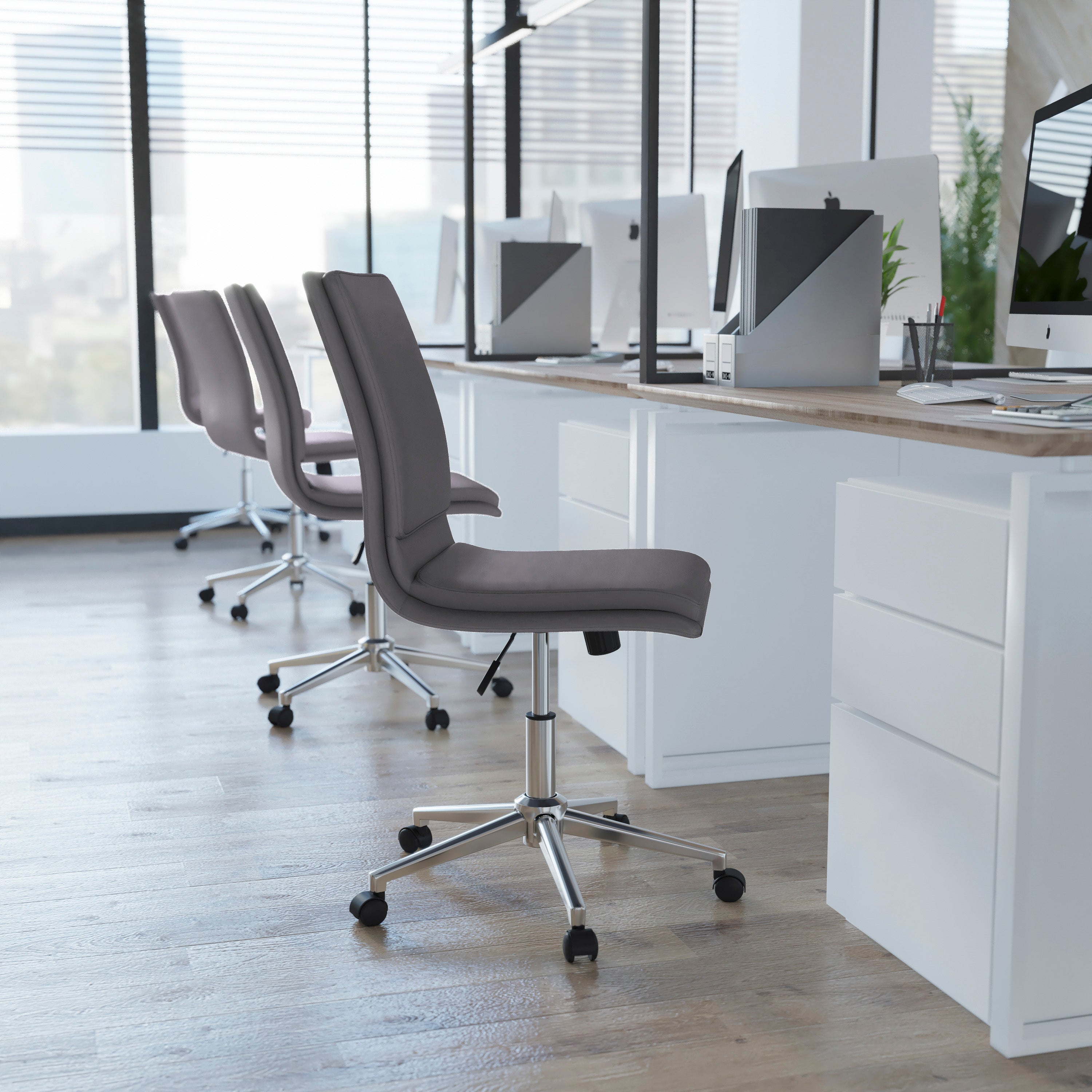 Madigan Mid-Back Armless Swivel Task Office Chair with LeatherSoft and Adjustable Chrome Base, Gray
