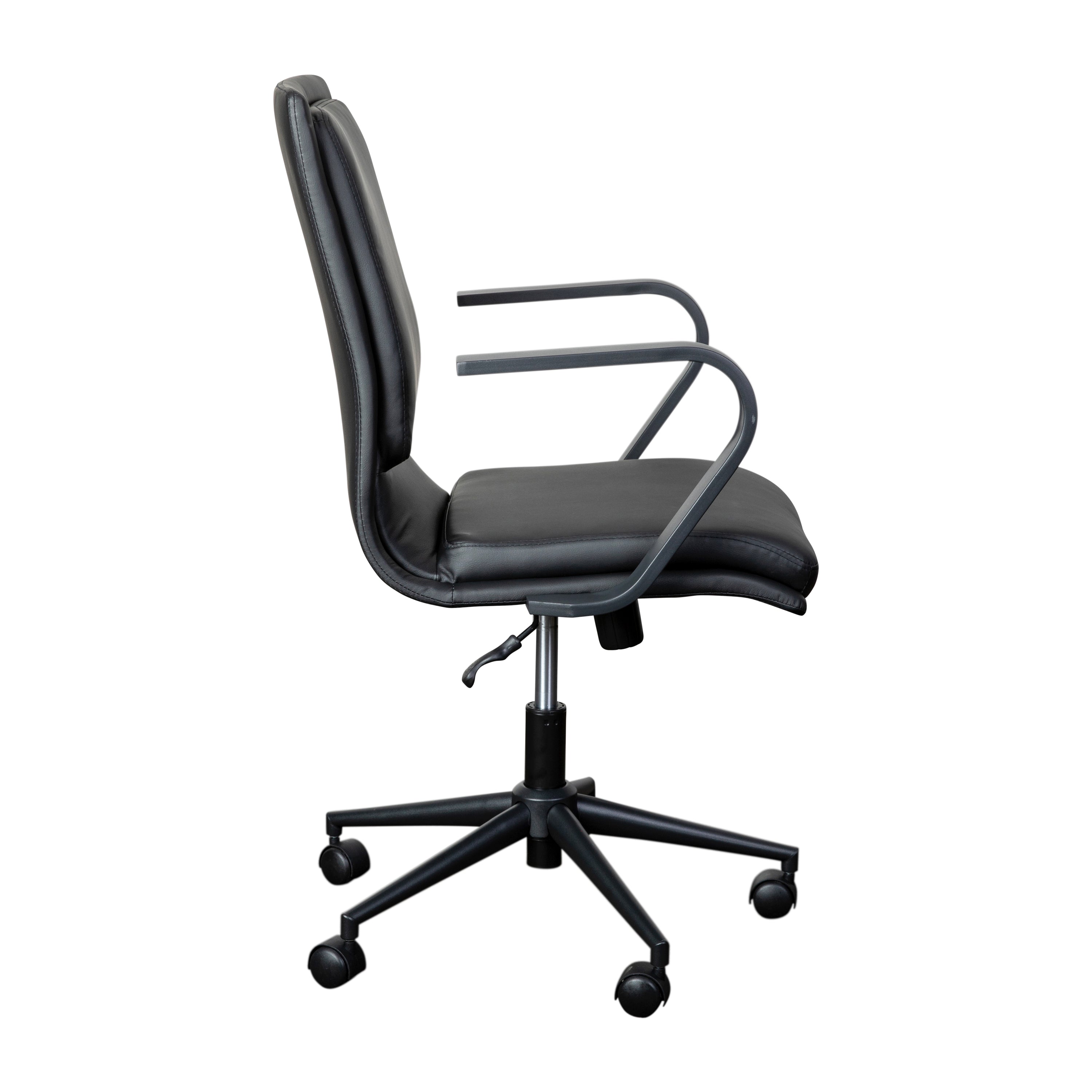 James Mid-Back Designer Executive LeatherSoft Office Chair with Black Base and Arms, Black
